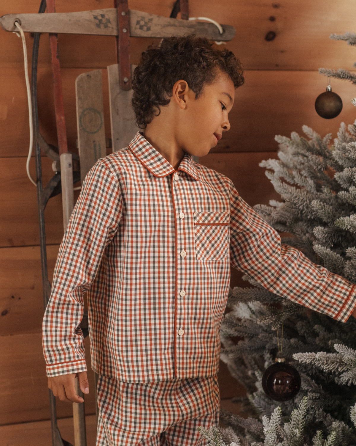 Long Sleeve Pajamas - Holiday Gingham Natural