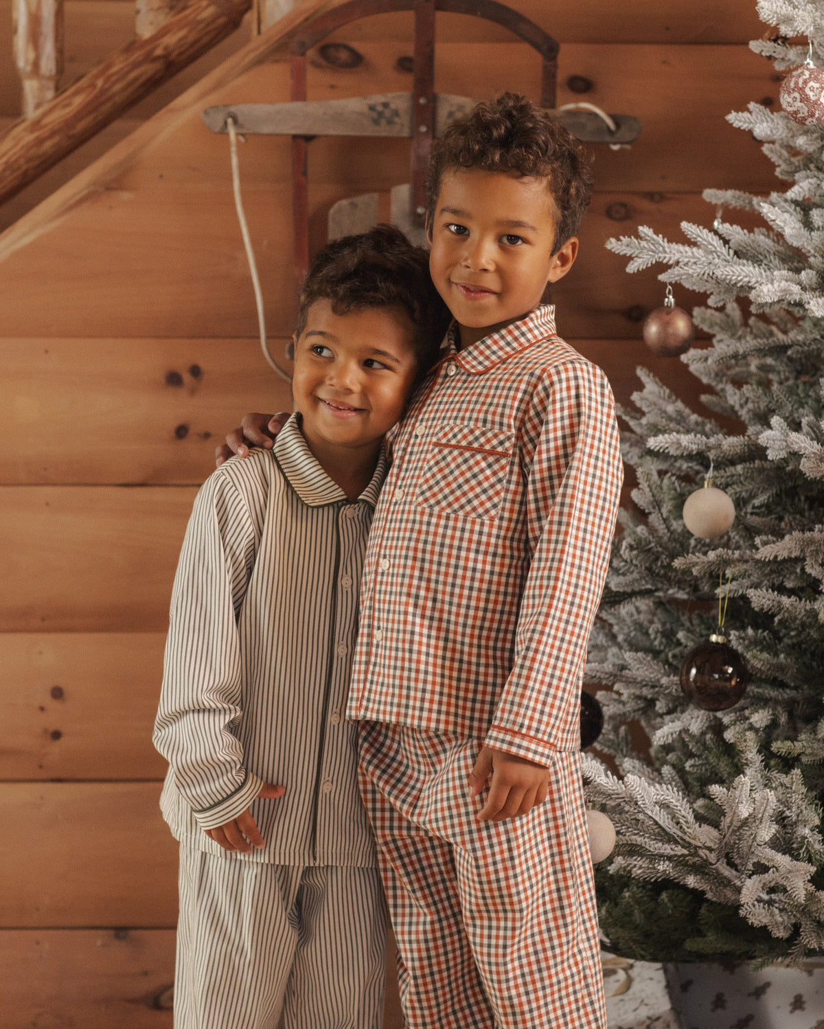 Long Sleeve Pajamas - Holiday Gingham Natural