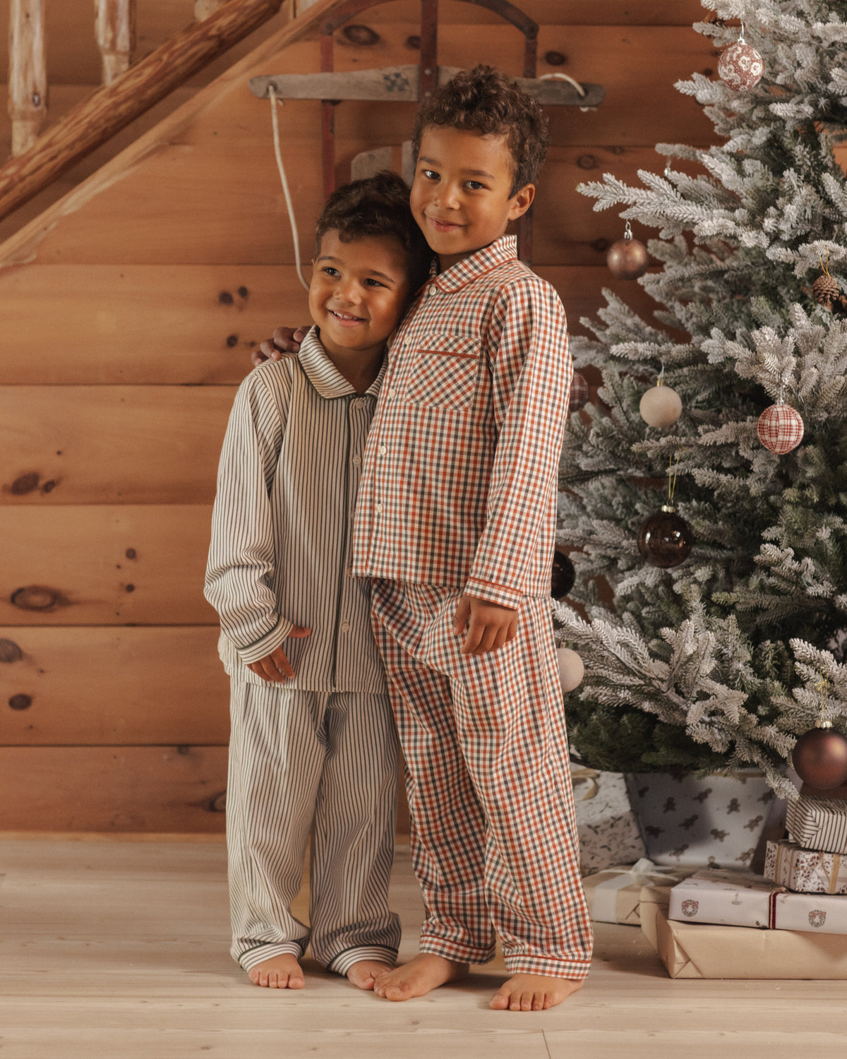 Long Sleeve Pajamas - Holiday Gingham Natural