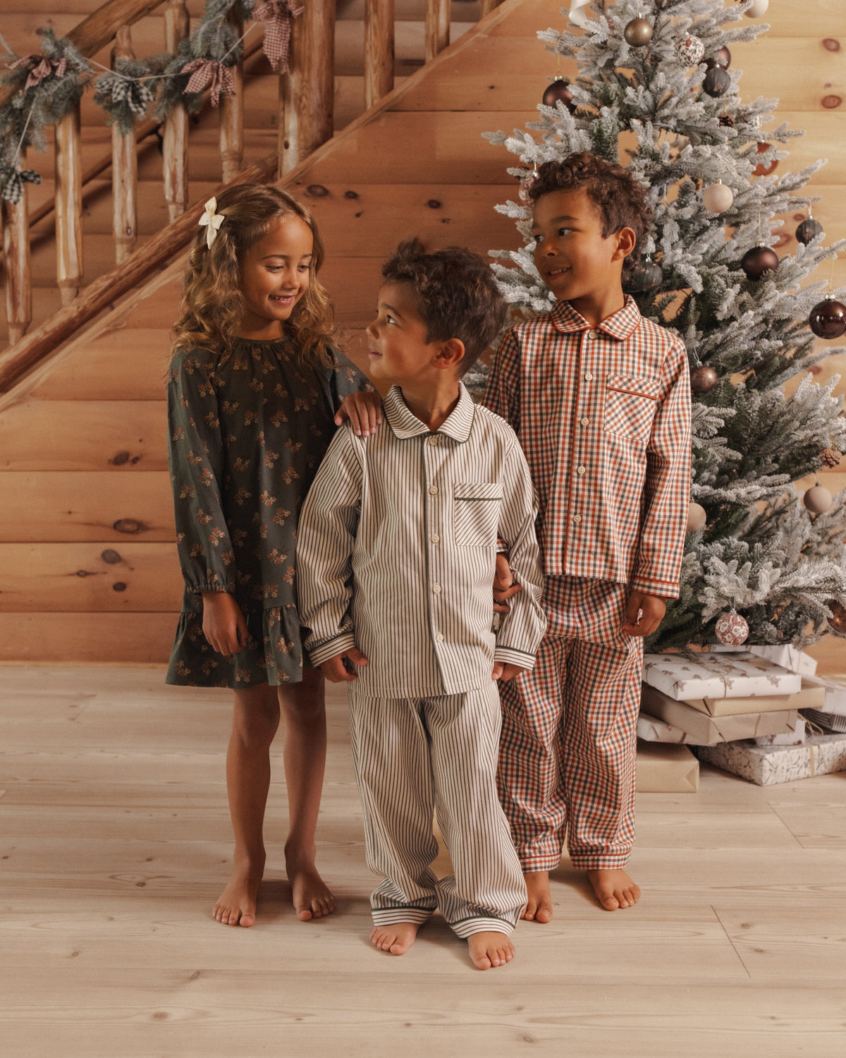 Long Sleeve Pajamas - Holiday Gingham Natural