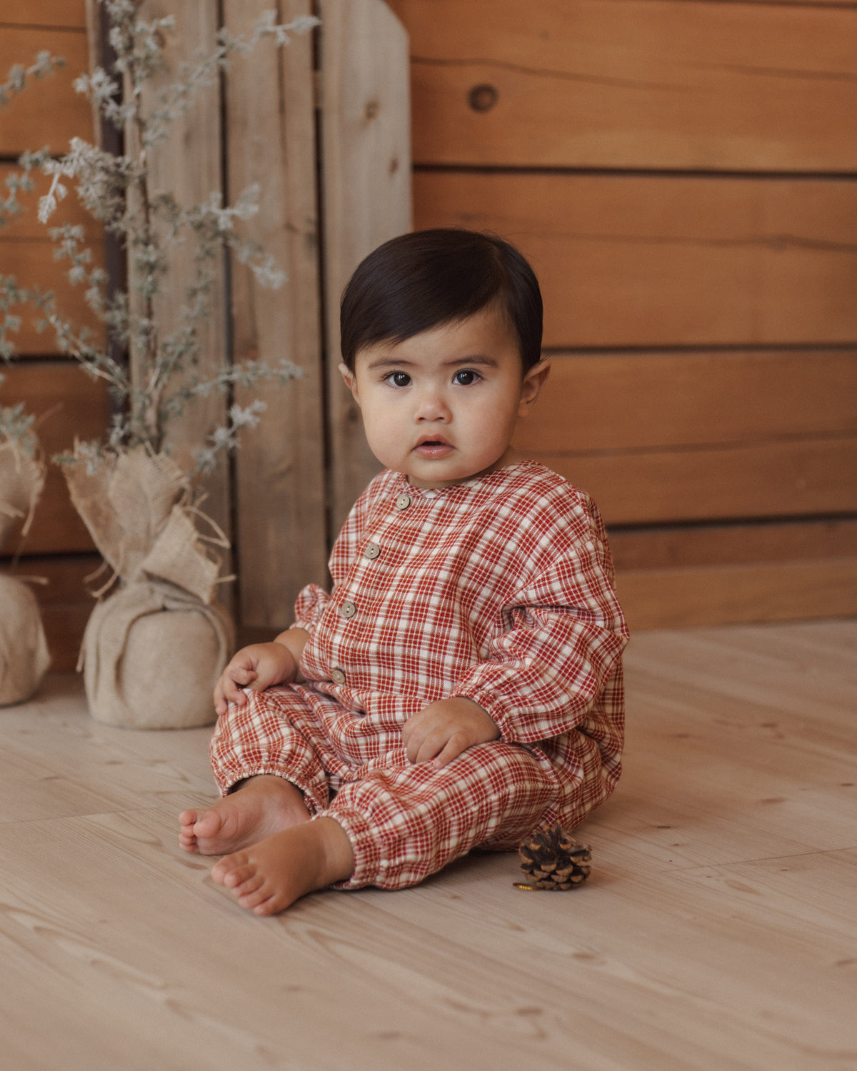 Relaxed Woven Jumpsuit - Vintage Plaid Ruby