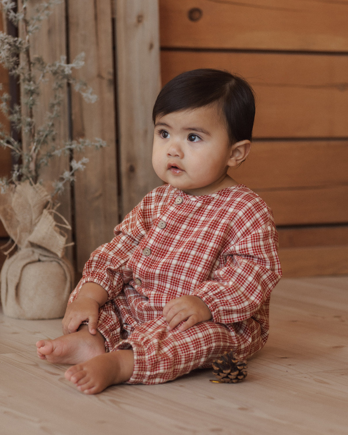 Relaxed Woven Jumpsuit - Vintage Plaid Ruby