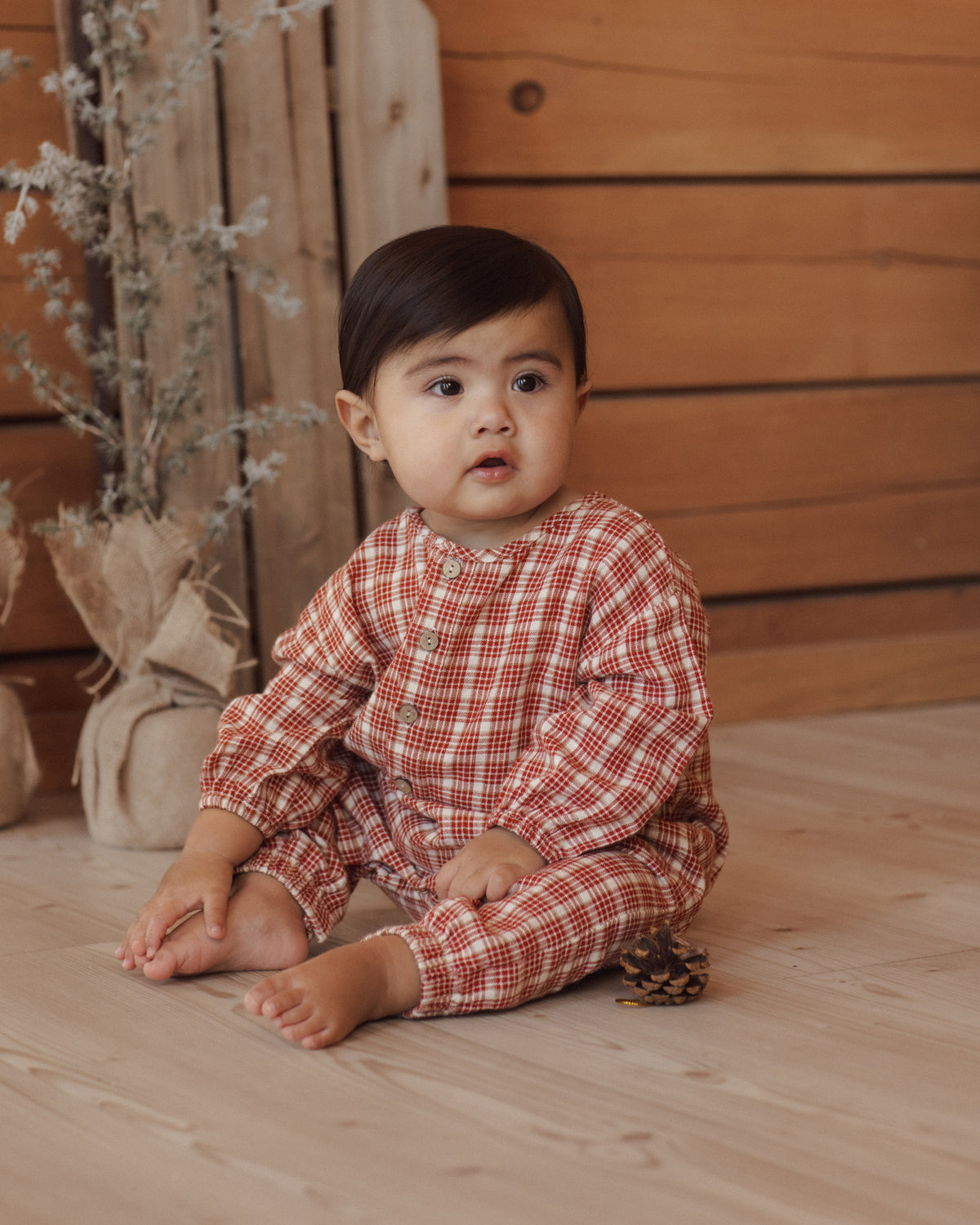 Relaxed Woven Jumpsuit - Vintage Plaid Ruby
