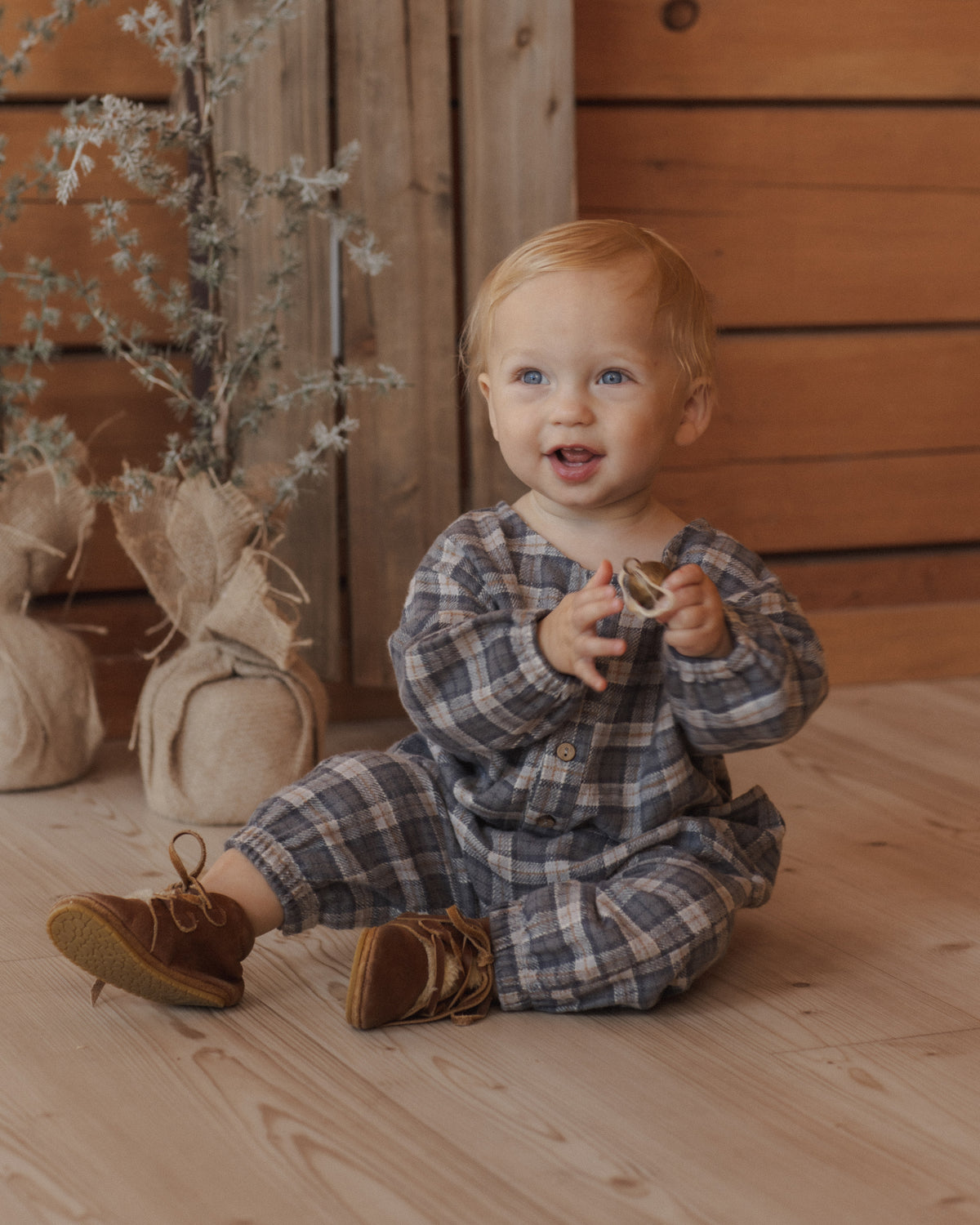 Relaxed Woven Jumpsuit - Winter Plaid Slate