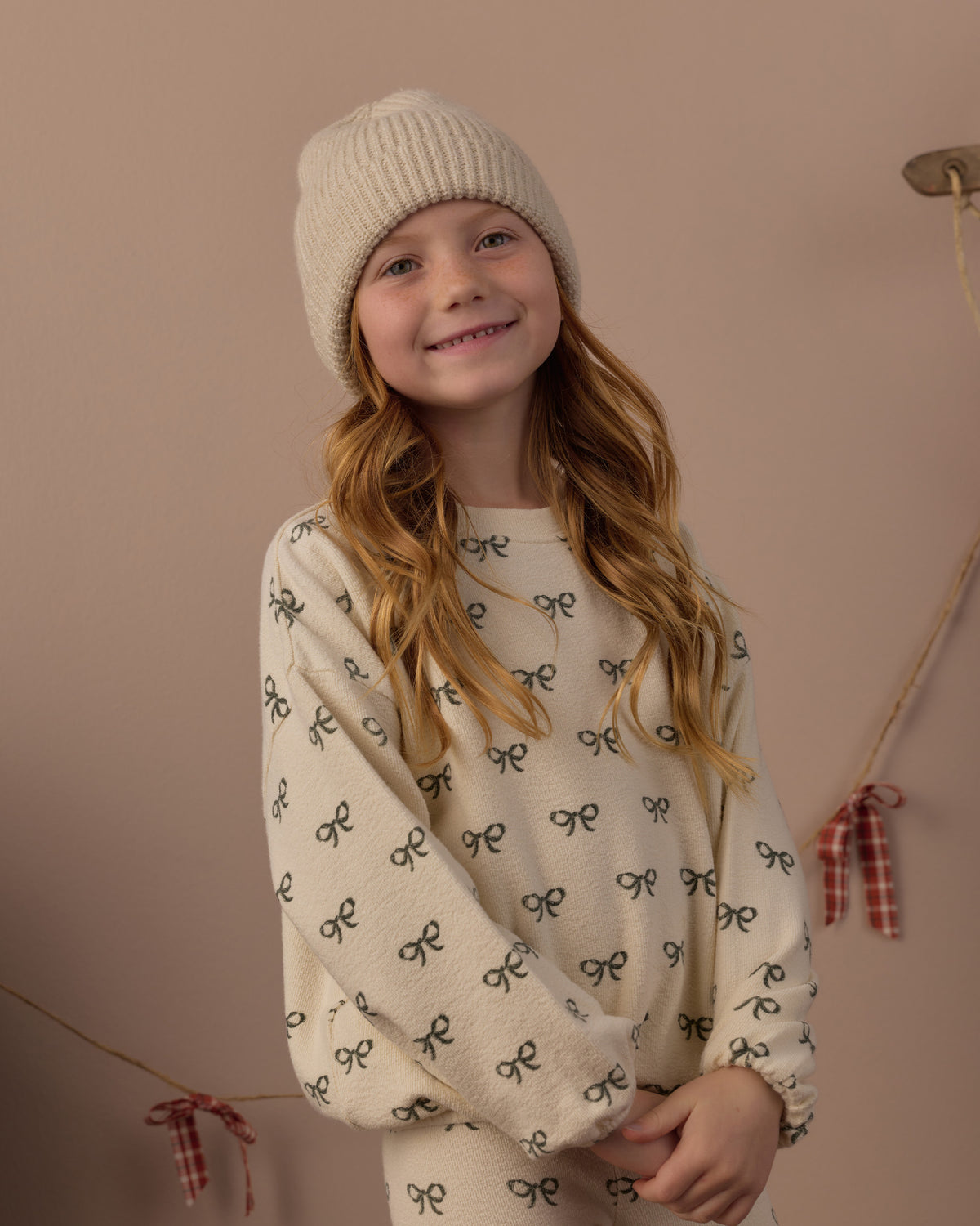 Spongey Knit Set - Evergreen Bows Natural