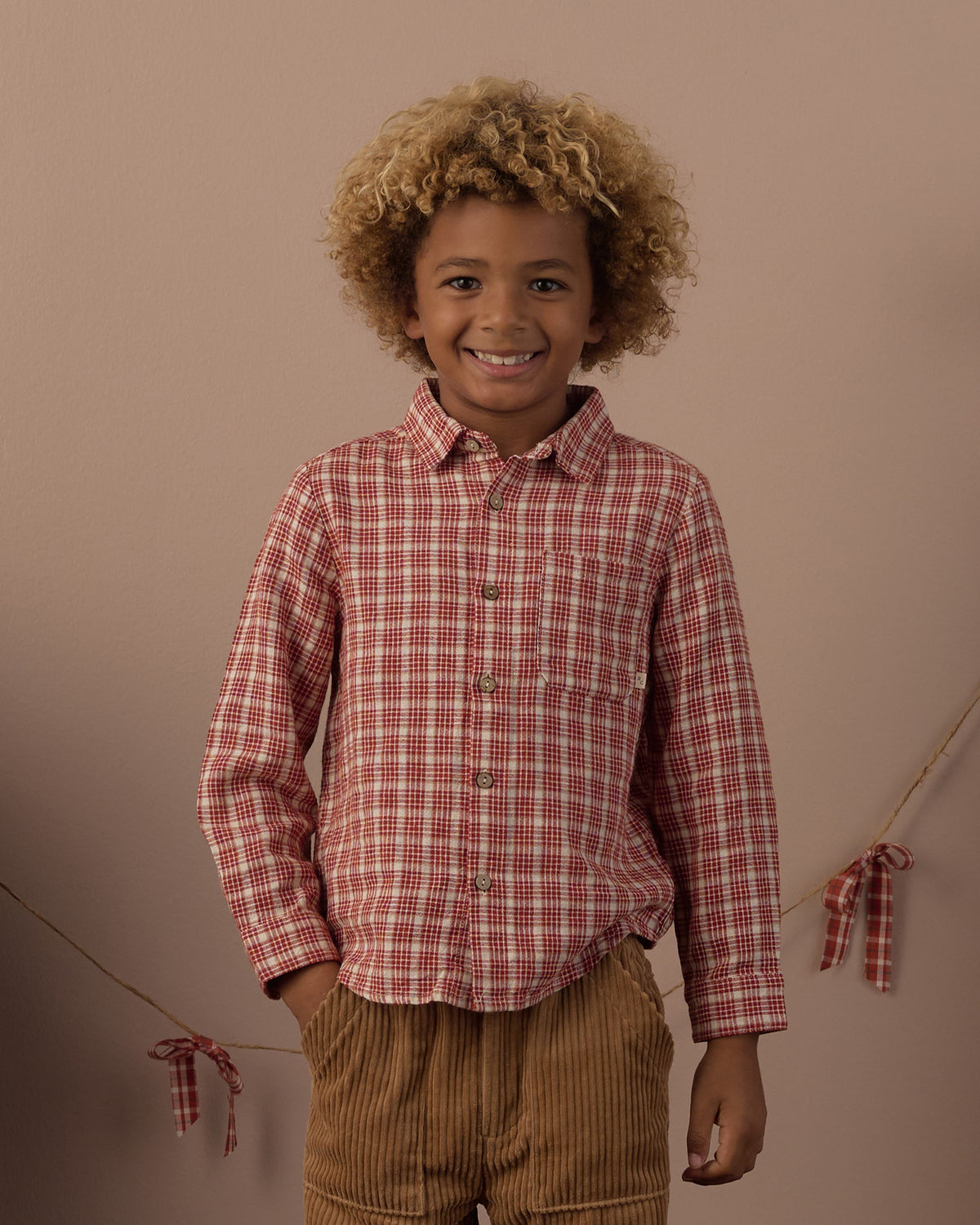 Collared Long Sleeve Shirt - Vintage Plaid Ruby