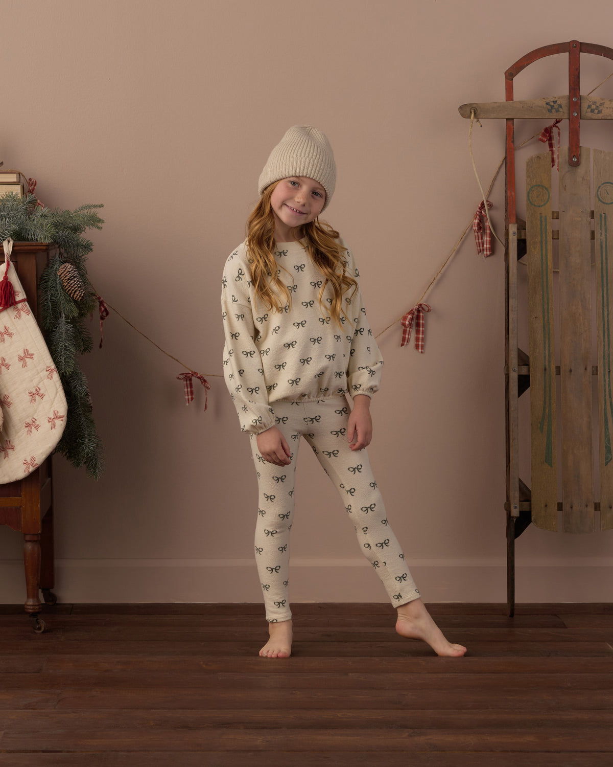 Spongey Knit Set - Evergreen Bows Natural