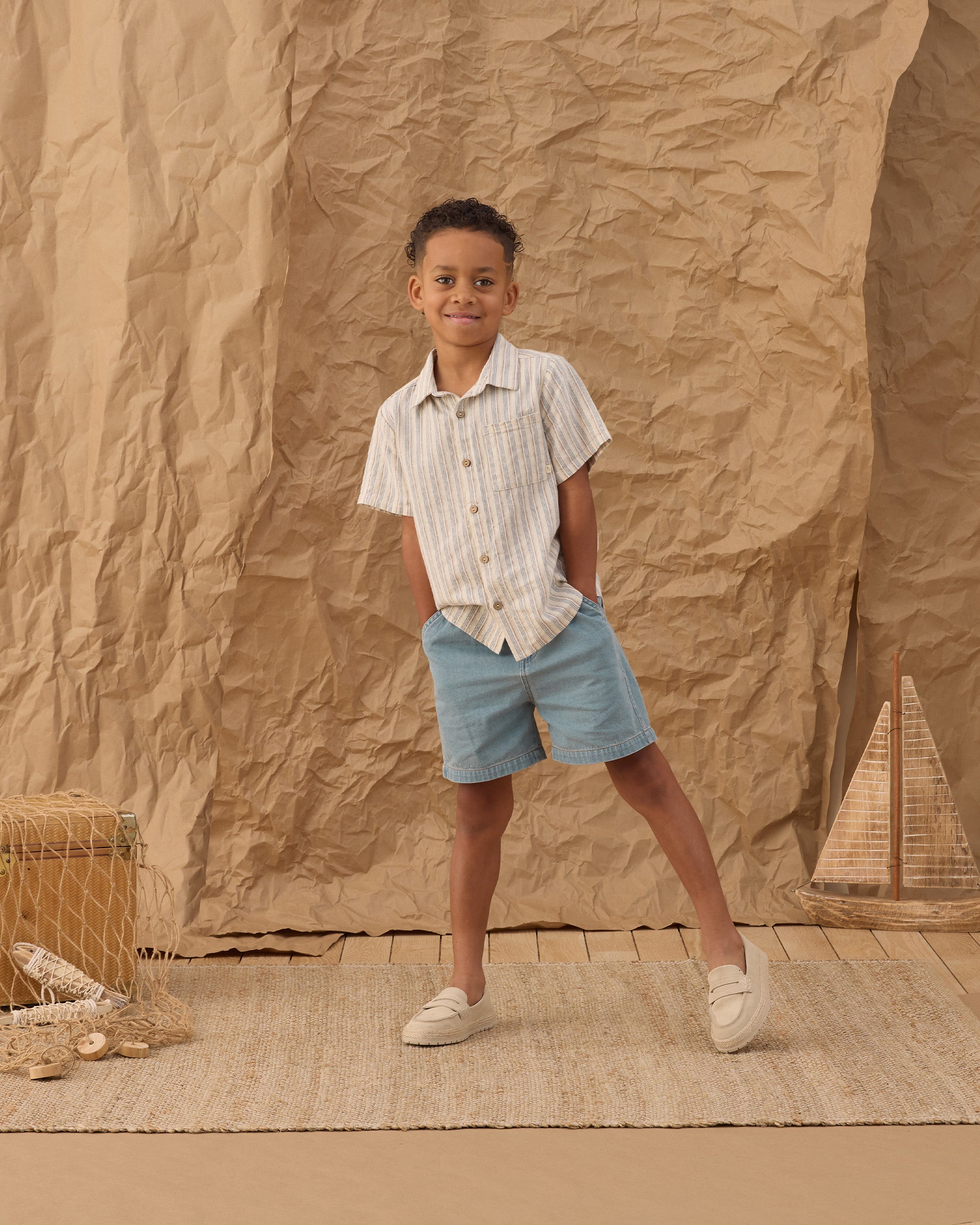 Collared Short Sleeve Shirt || Nautical Stripe