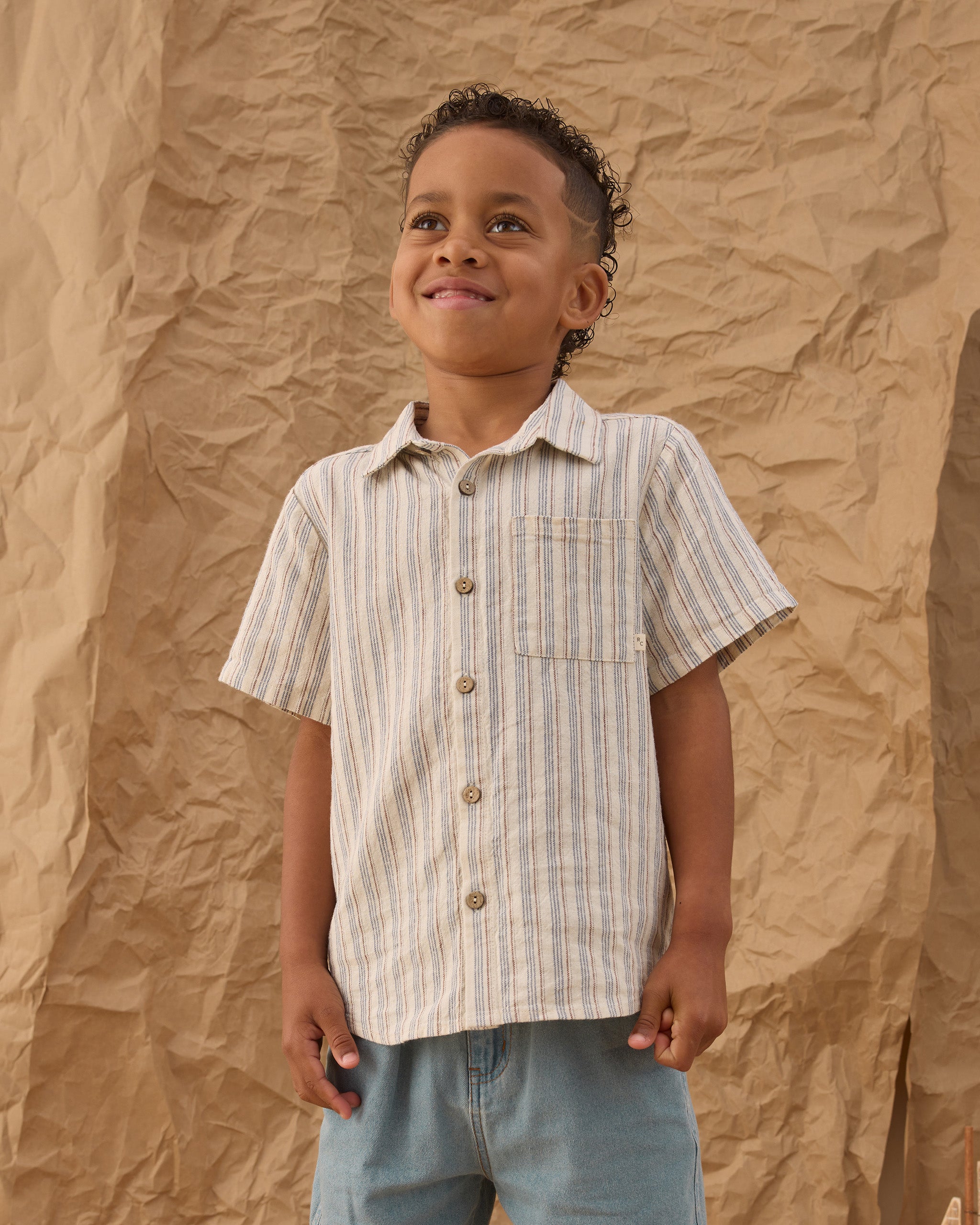 Collared Short Sleeve Shirt || Nautical Stripe