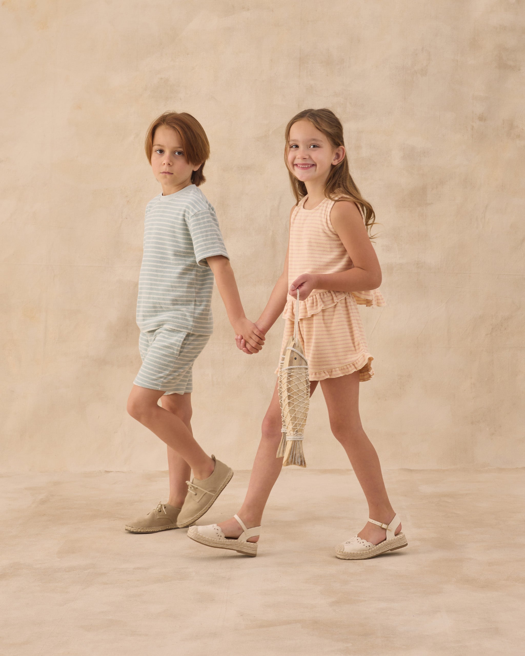 Terry Boys Short || Seafoam Stripe