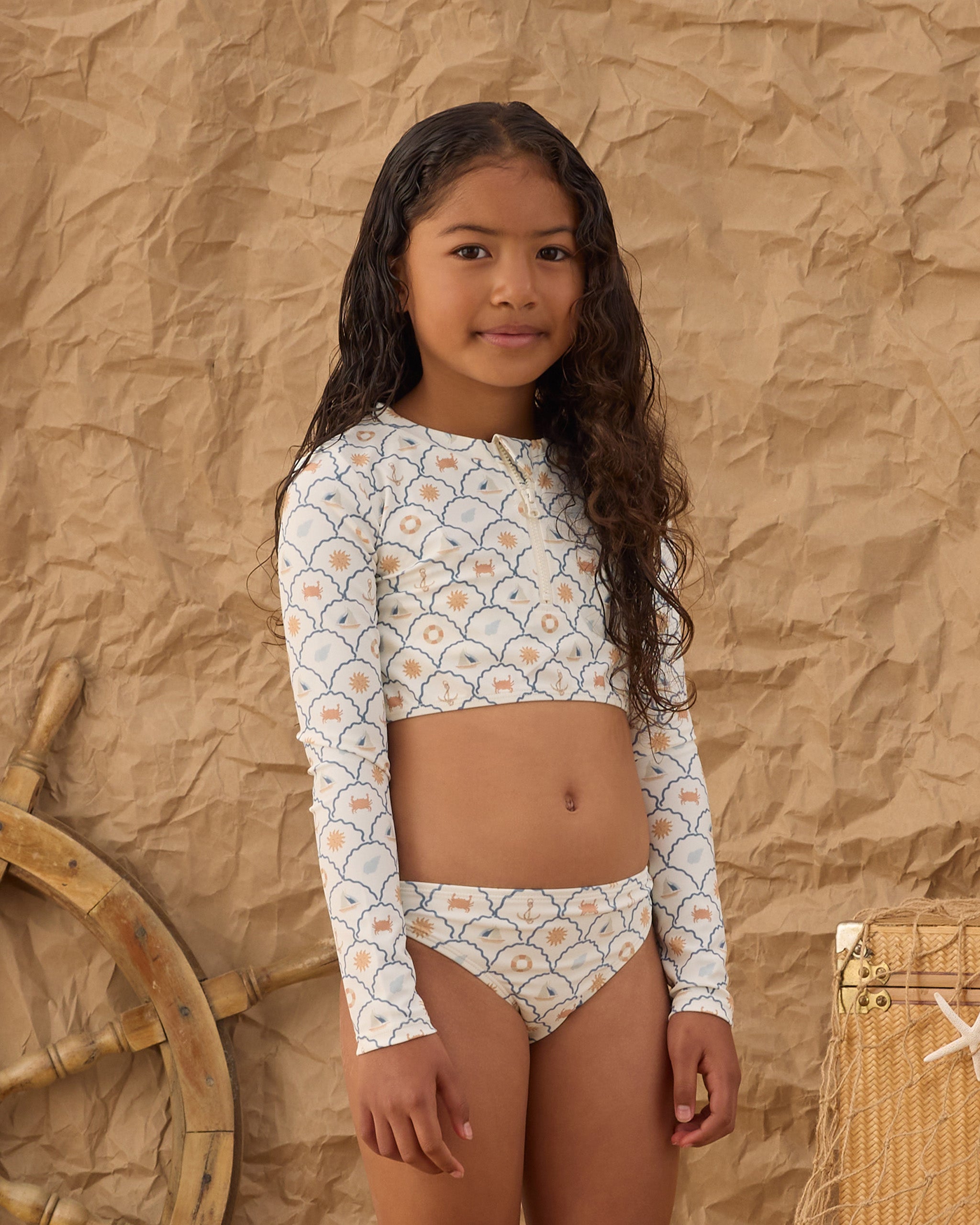 Crop Rashguard Set || Nautical - Ivory