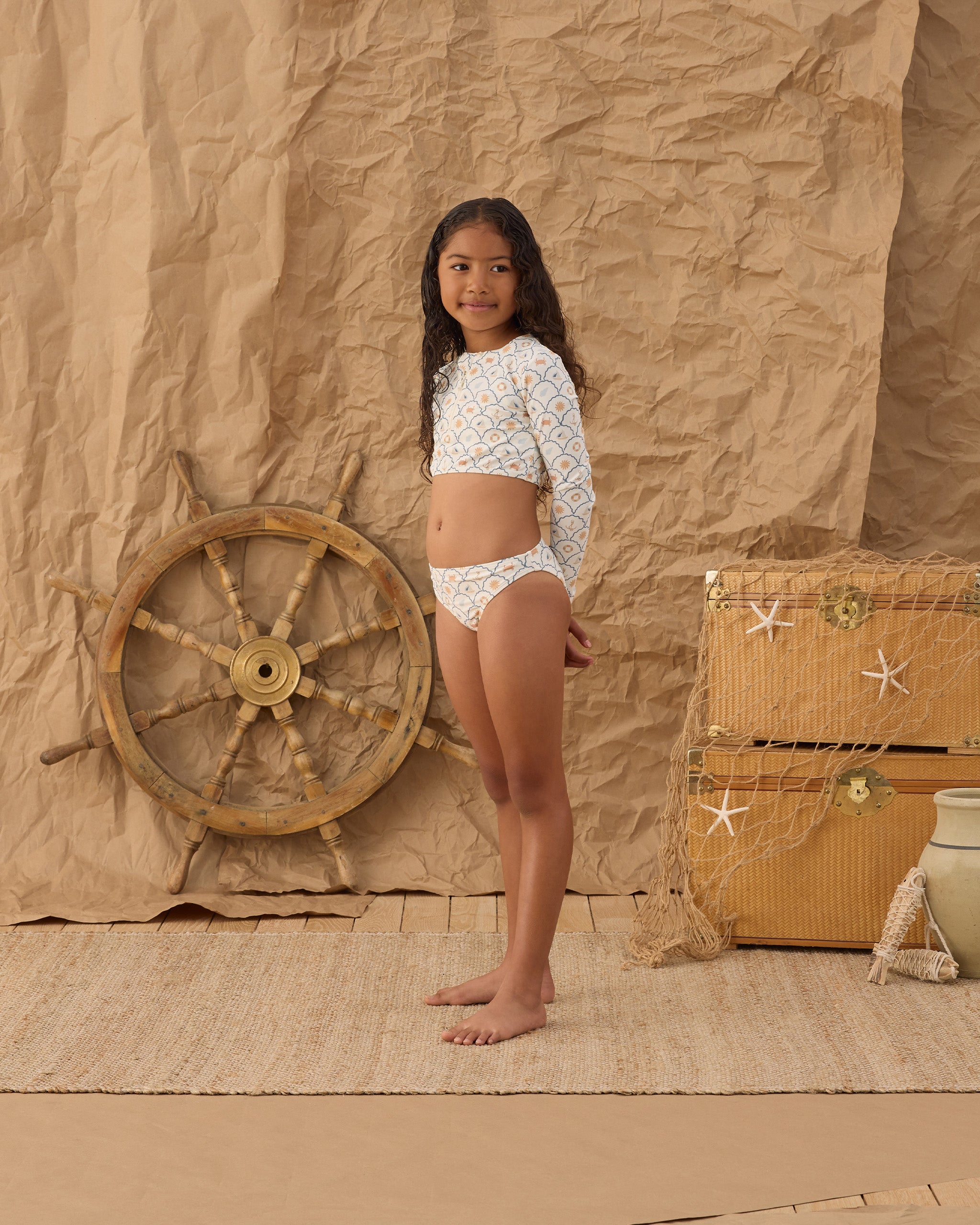 Crop Rashguard Set || Nautical - Ivory