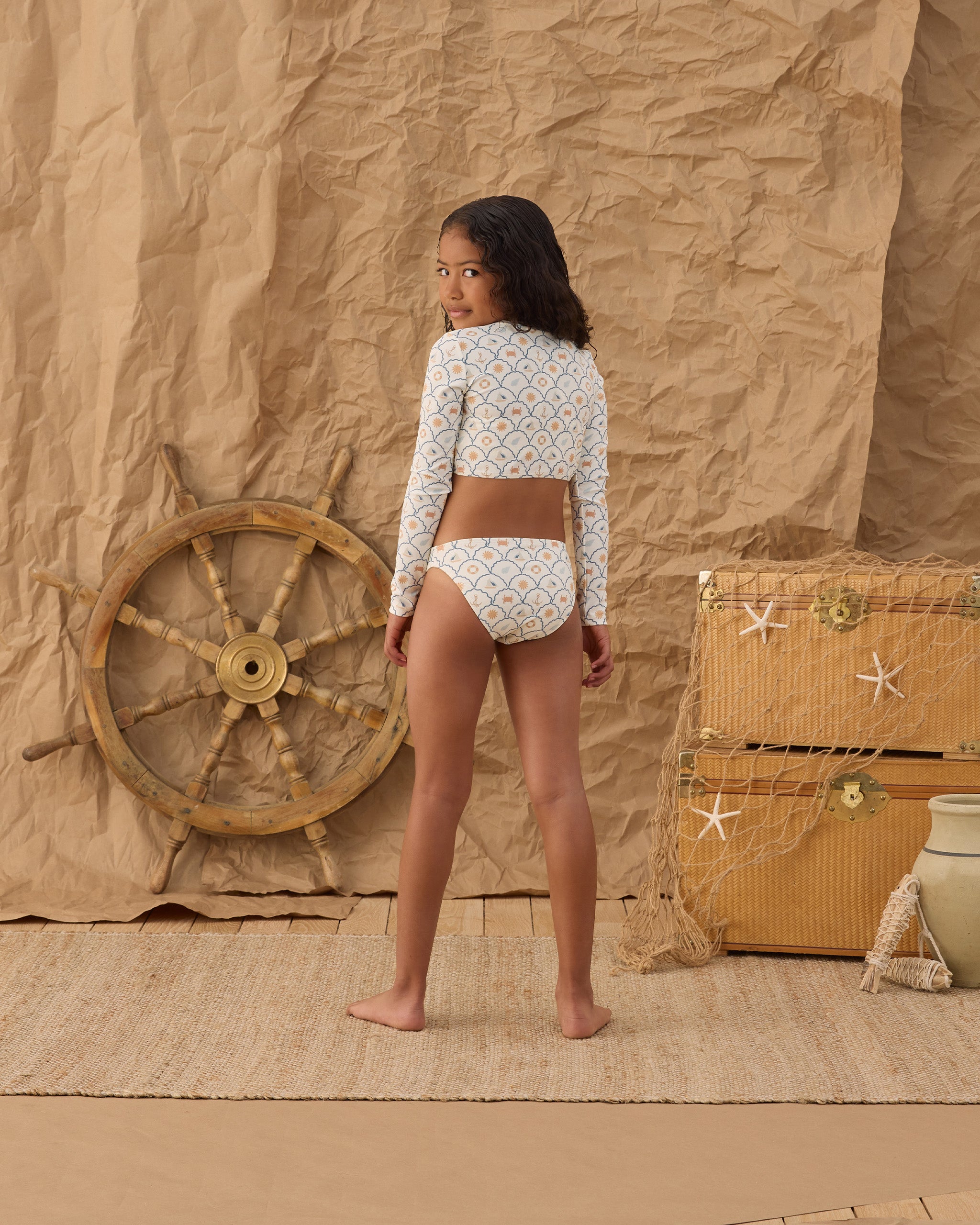 Crop Rashguard Set || Nautical - Ivory