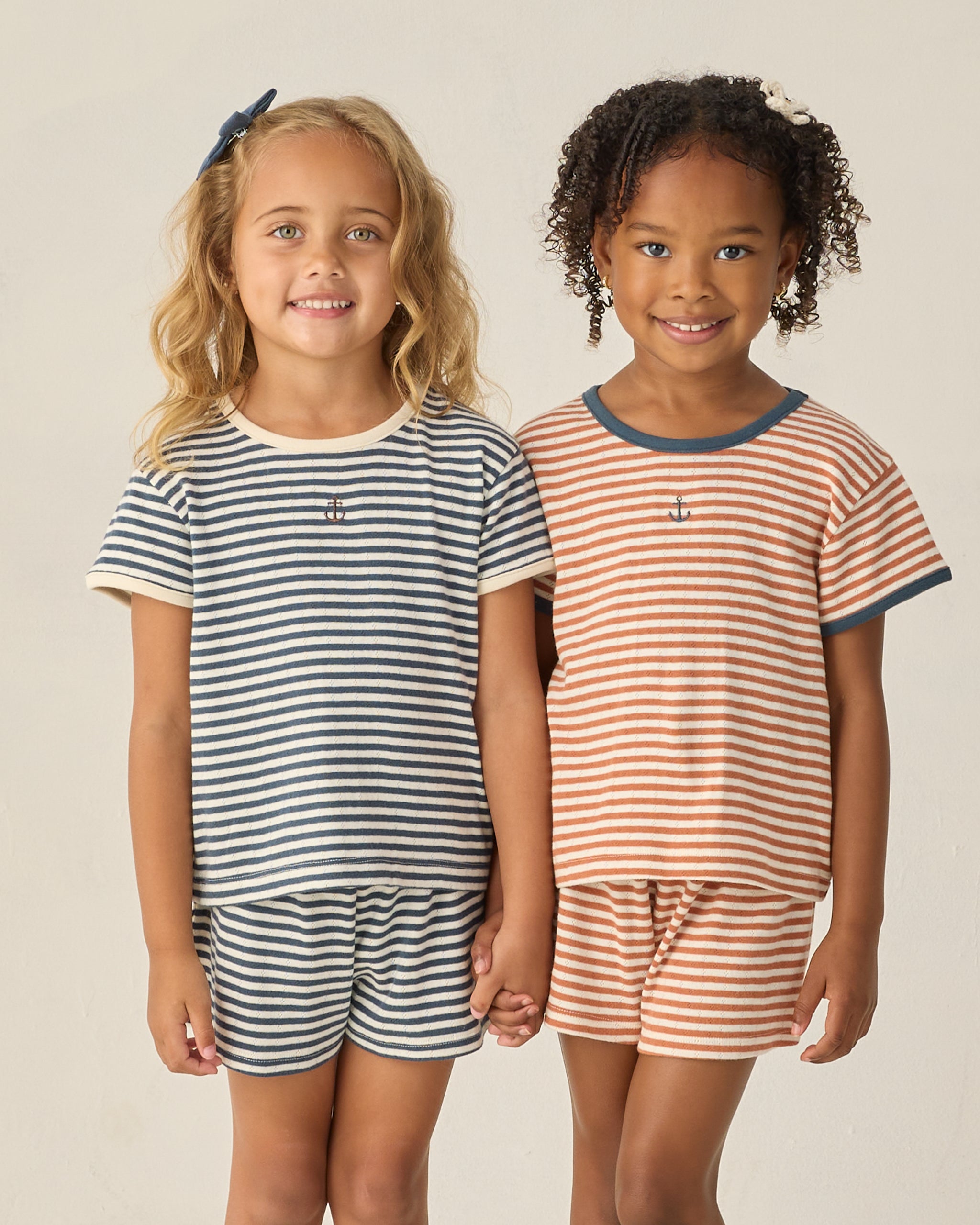 Pointelle Tee || Navy Stripe