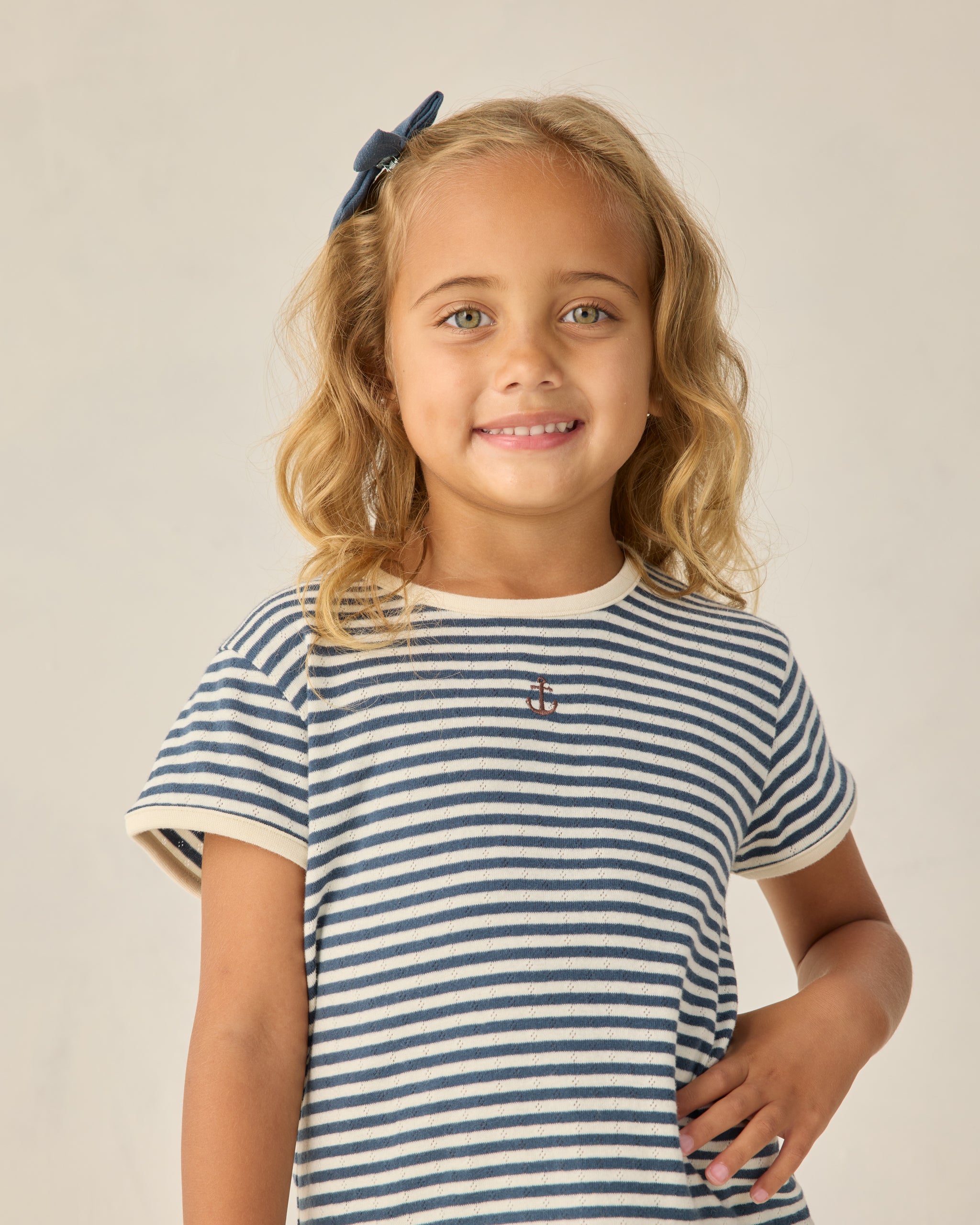 Pointelle Tee || Navy Stripe