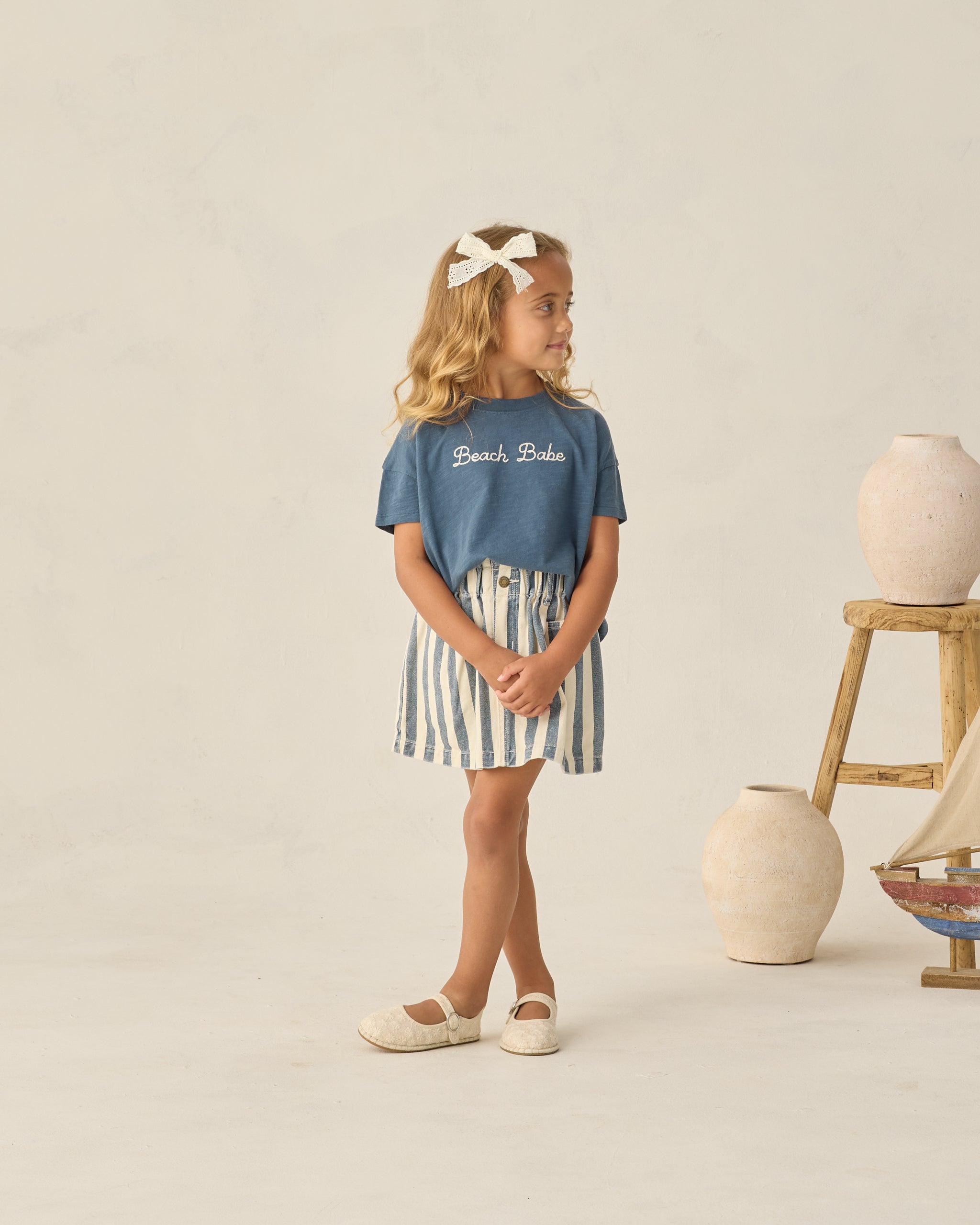 Denim Mini Skirt || Navy Stripe