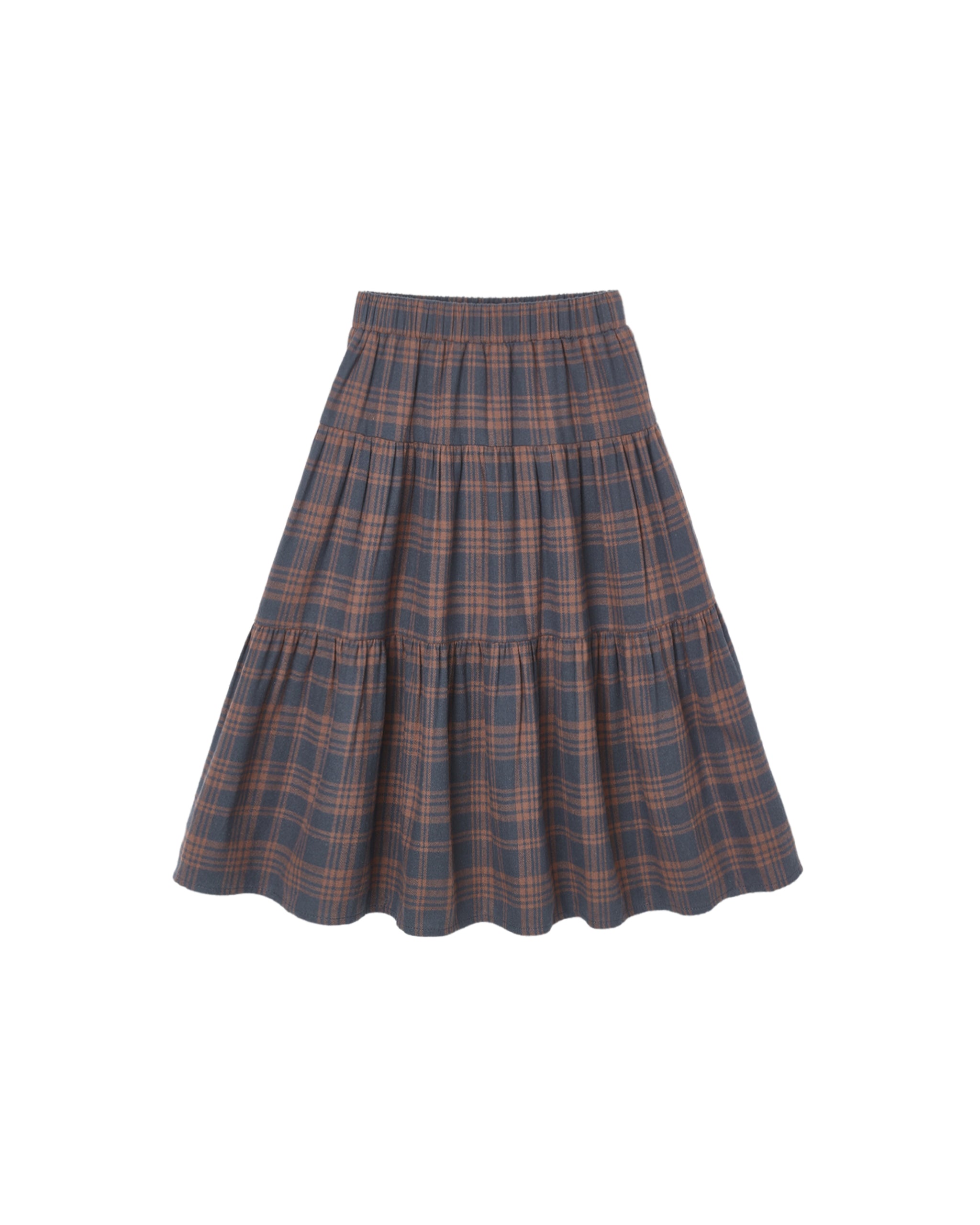 Tiered Midi Skirt - Midnight Plaid