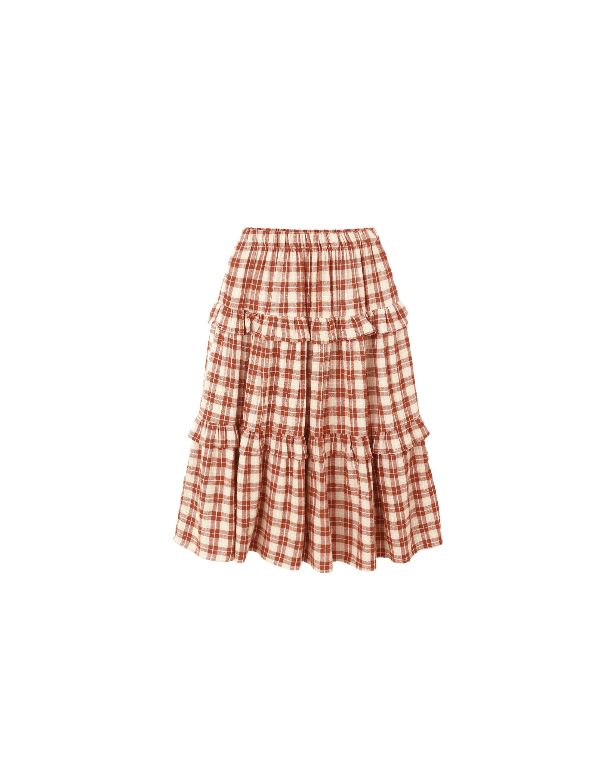 Ruffled Midi Skirt || Red Plaid