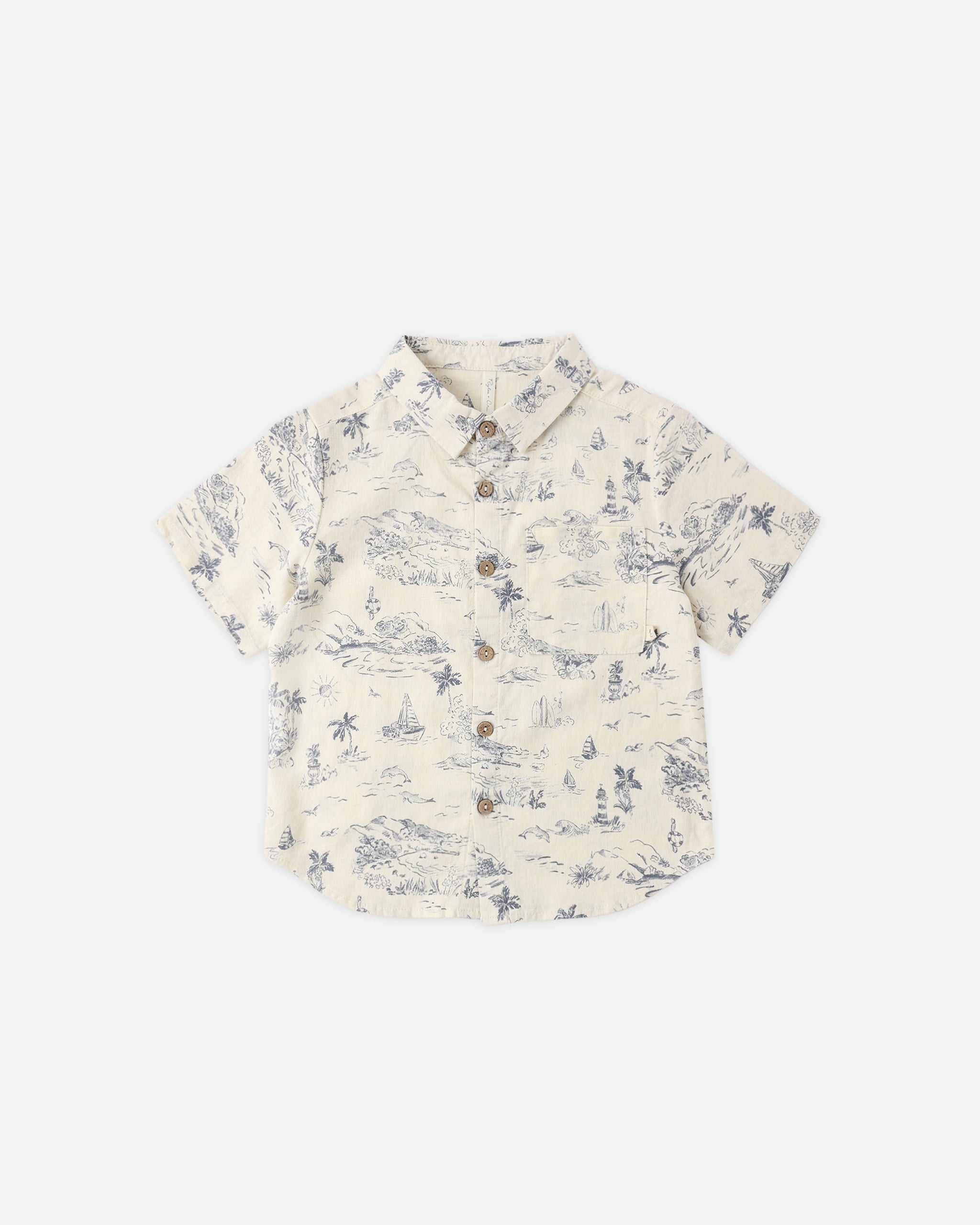 Collared Short Sleeve Shirt || Ocean Toile