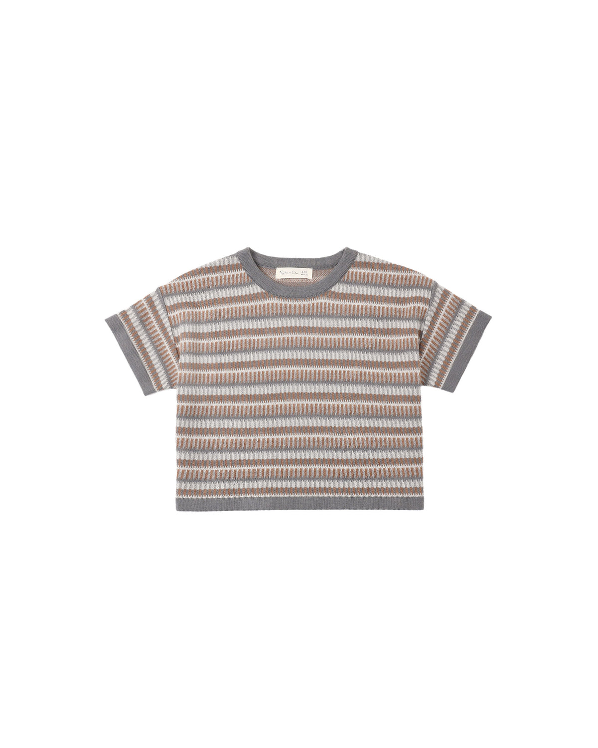 Boxy Crop Knit Tee - Multi Stripe Dusty Blue
