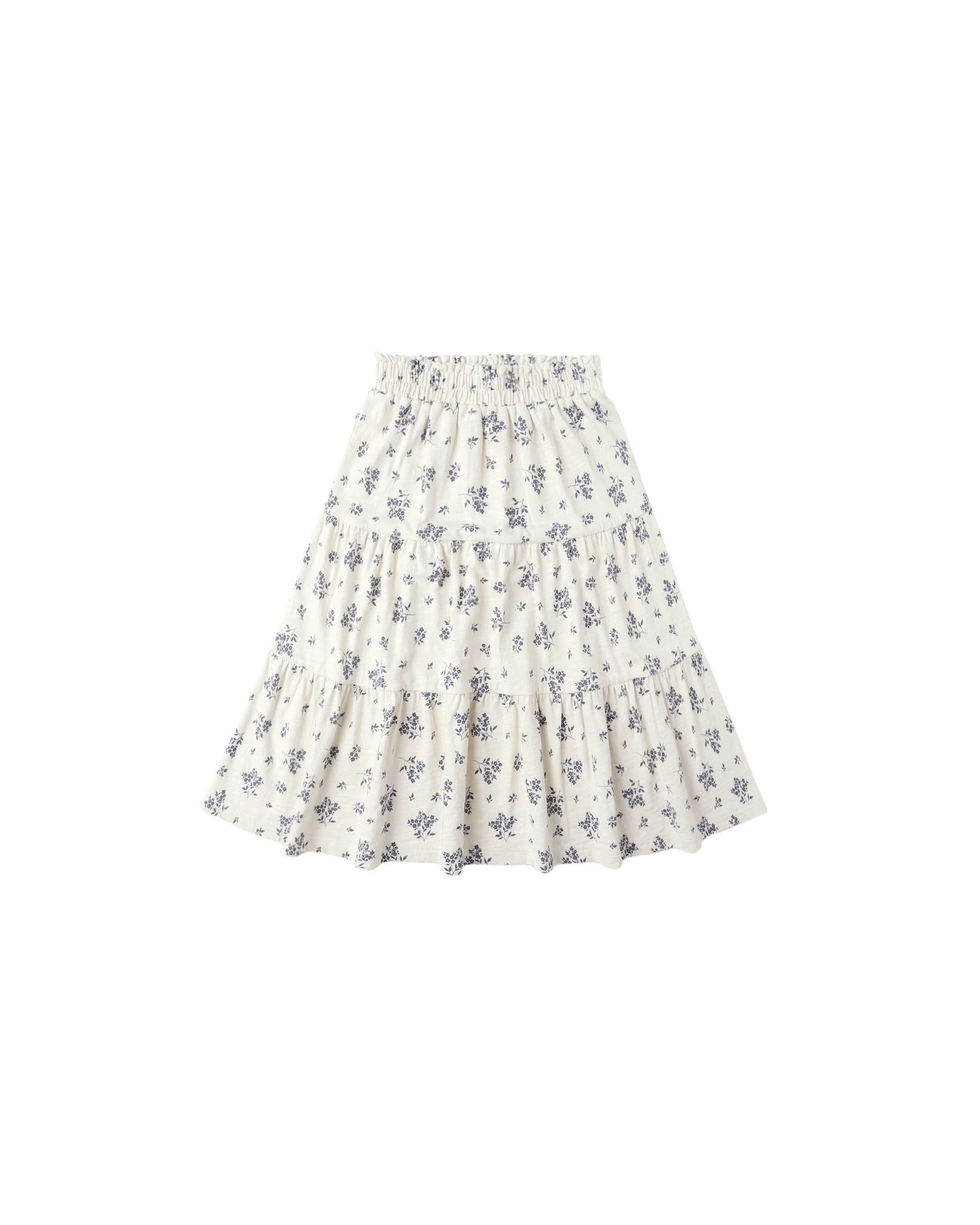 Ruffle Tiered Midi Skirt || Blue Floral