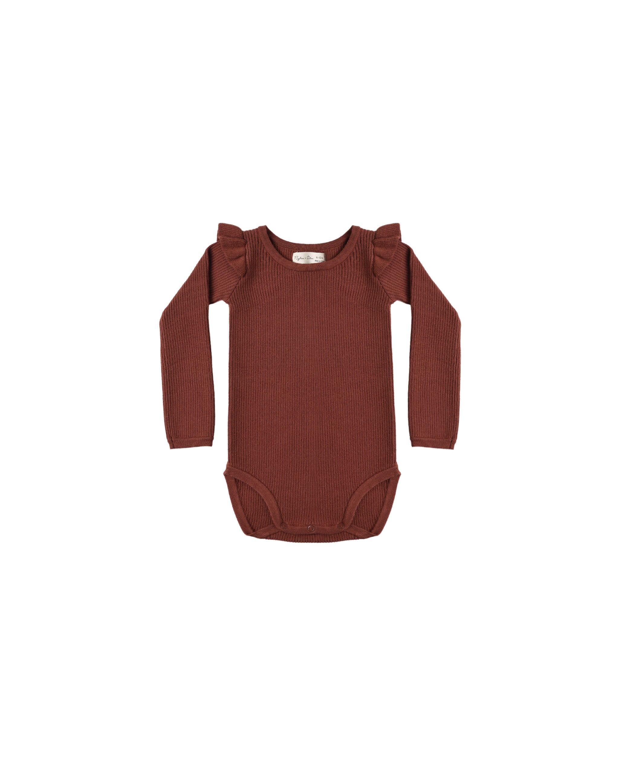 Shoulder Ruffle Bodysuit - Brick