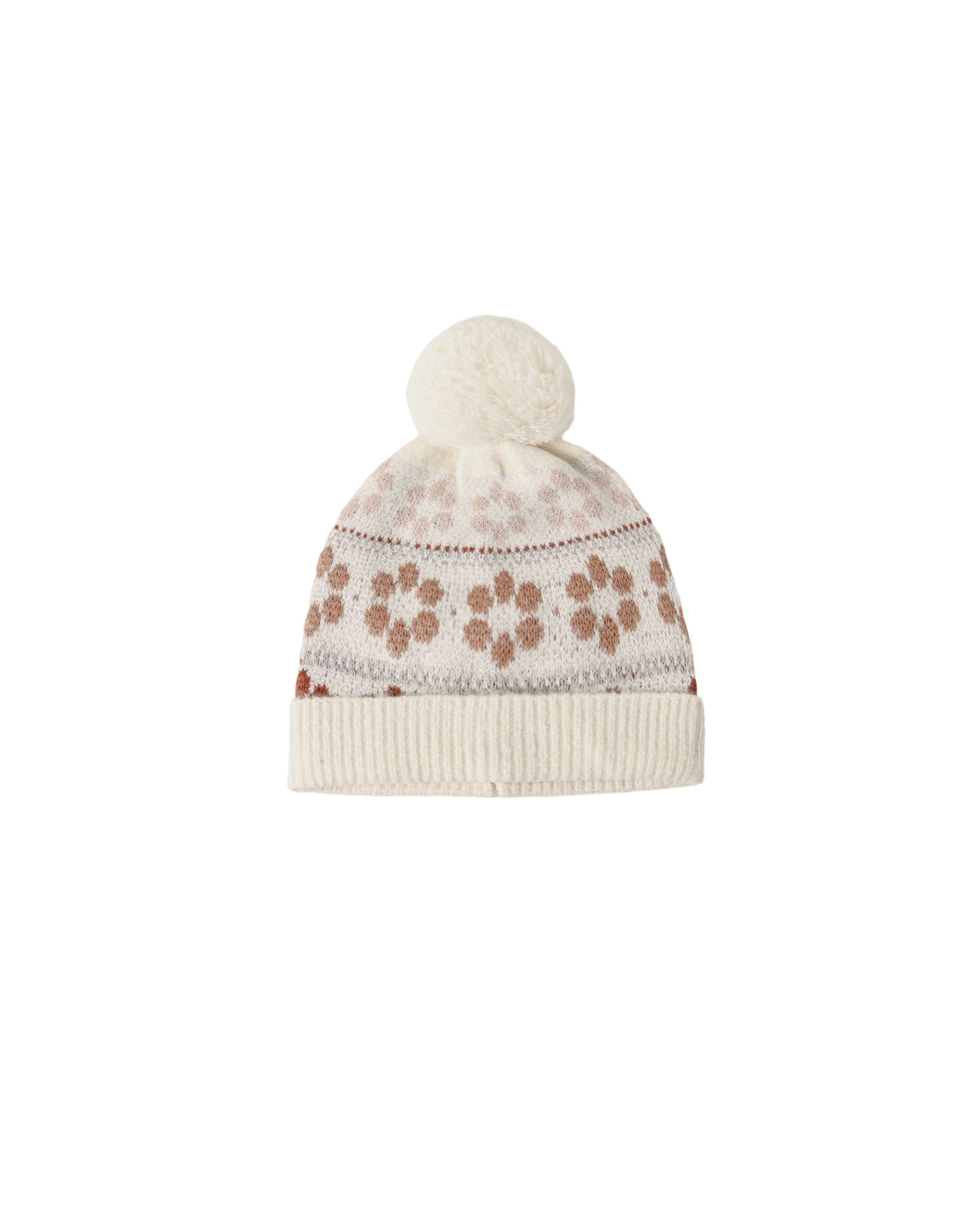Beanie - Flower Fair Isle Natural
