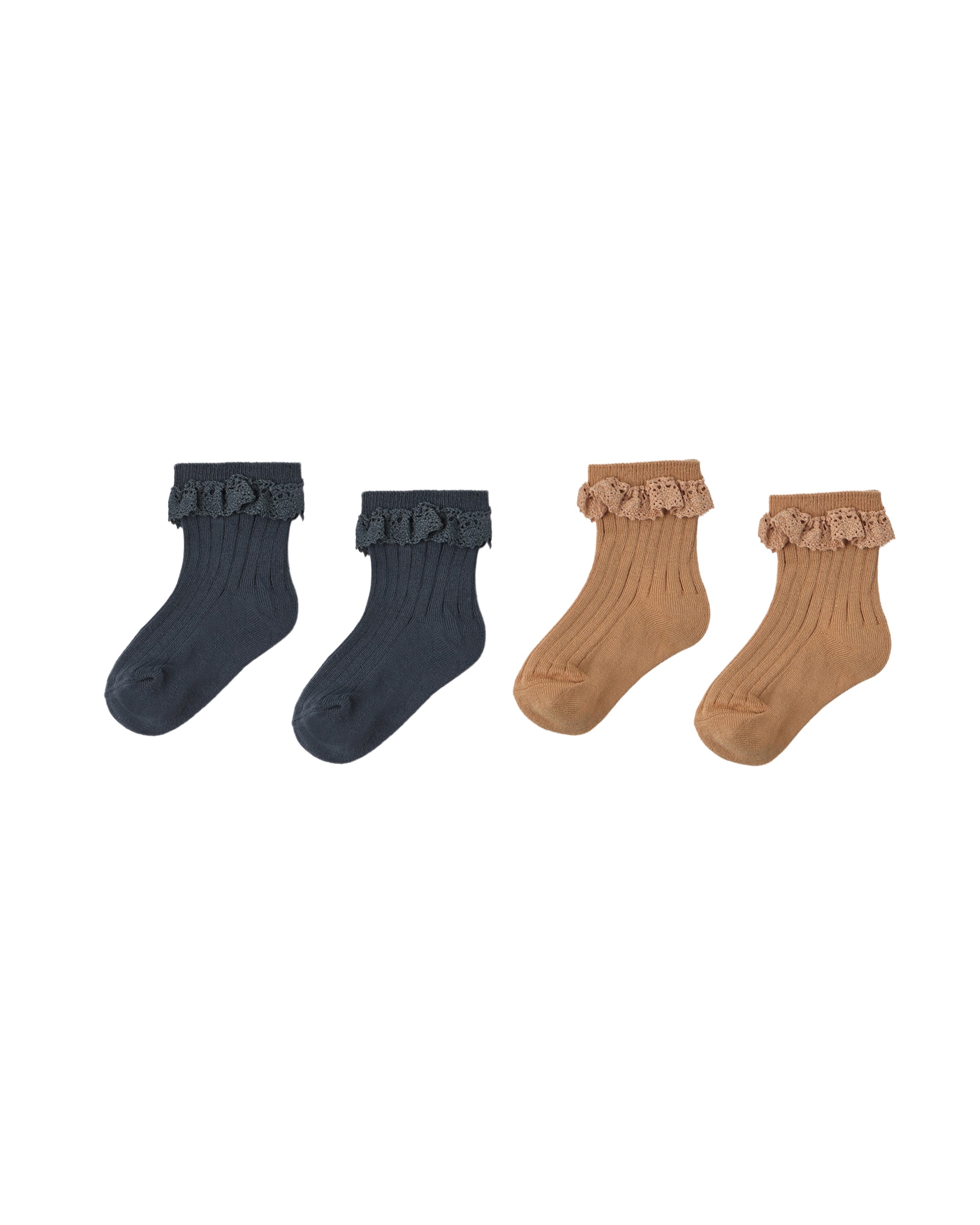 Lace Trim Socks 2-Pack - Fawn, Midnight