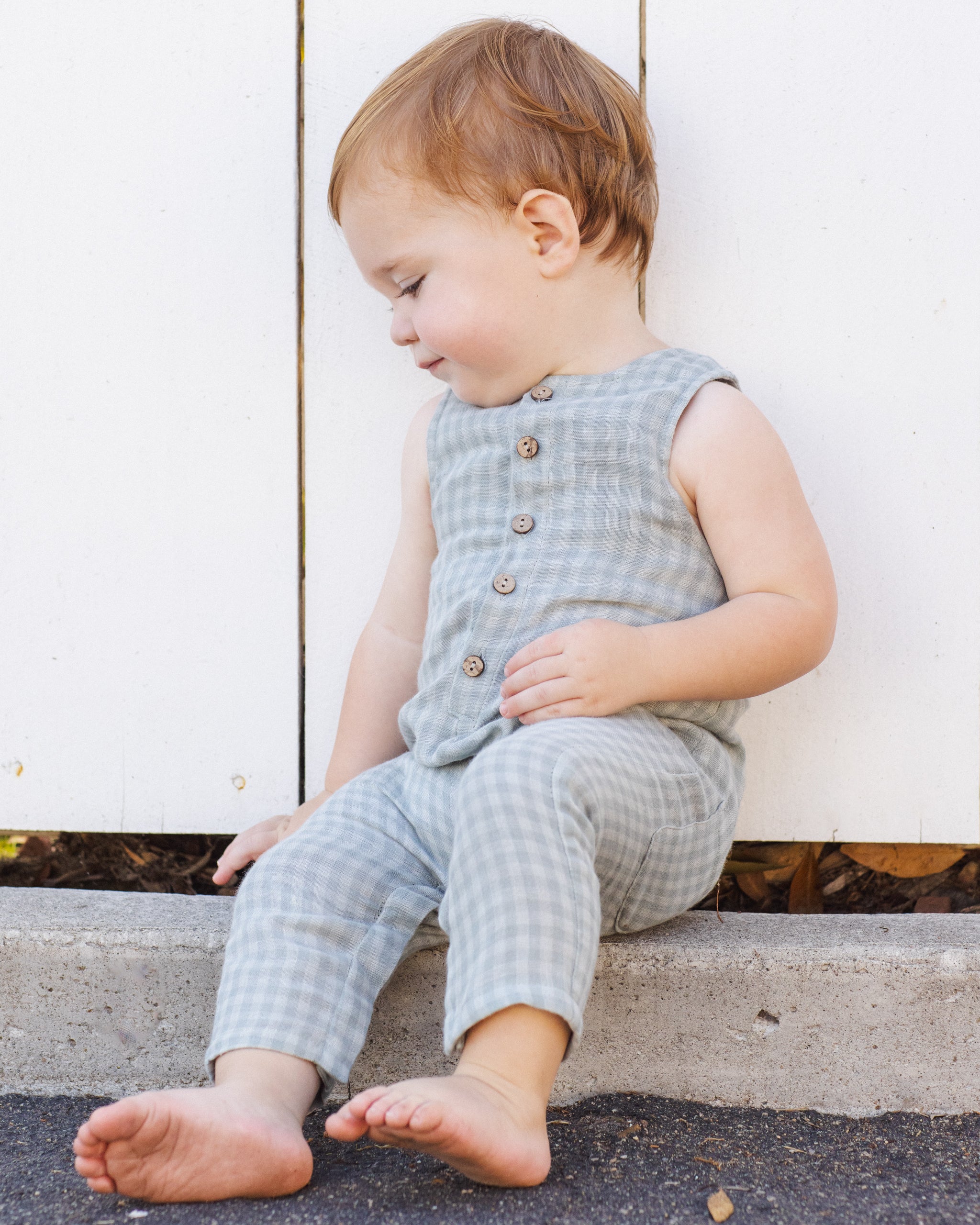 Button Jumpsuit || Green Gingham