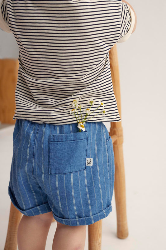 Striped Denim Baby Bermuda Shorts - Blue