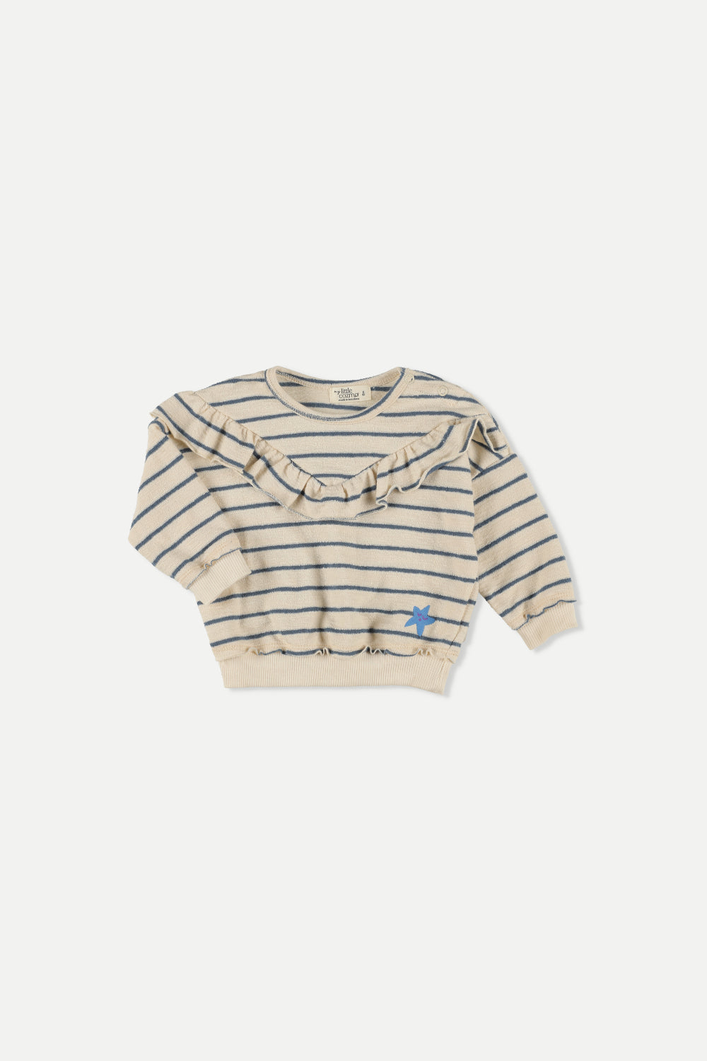 Organic Crepe Stripe Ruffle Baby Sweatshirt Blue