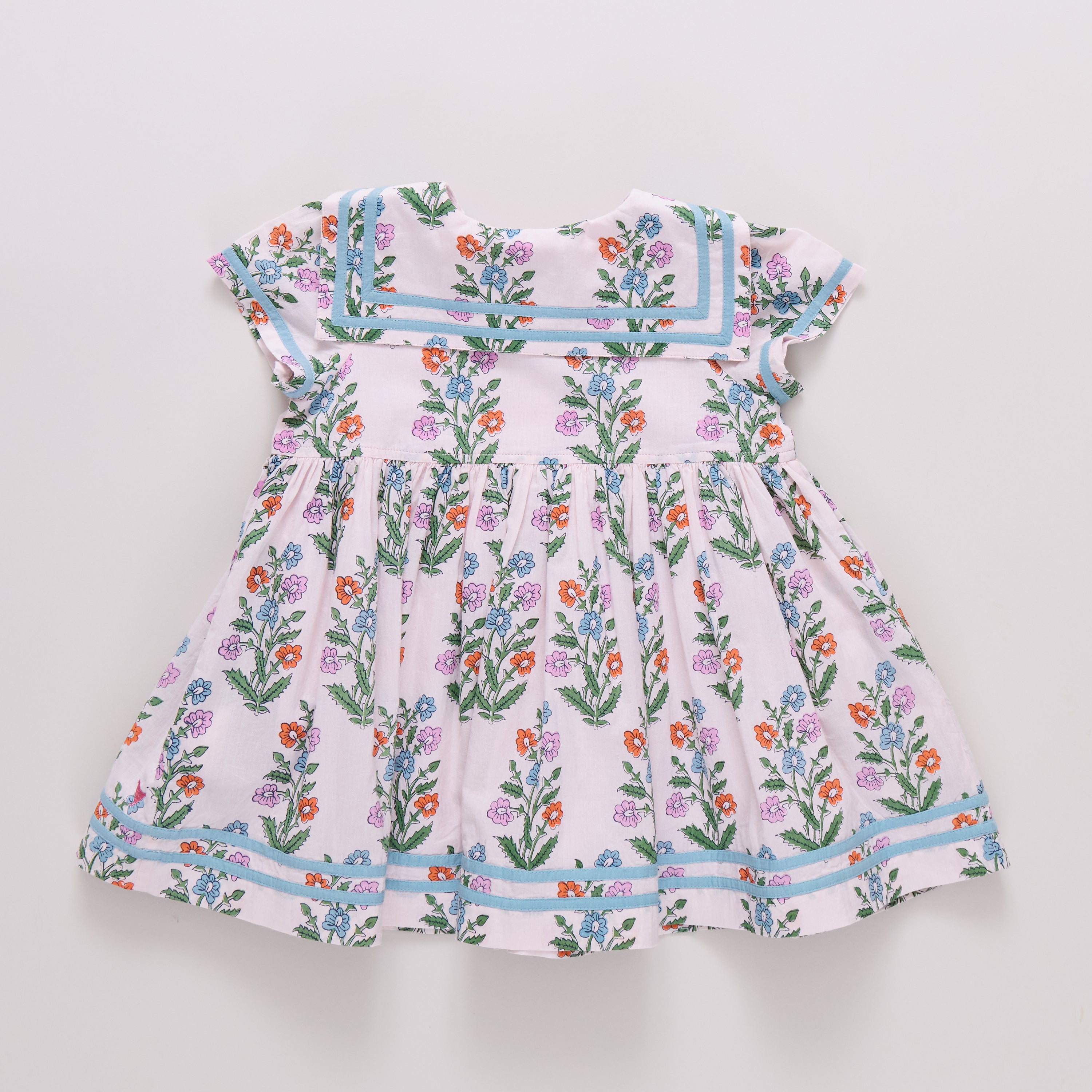 Girls Elowen Dress - Pink Dewdrop Block Print
