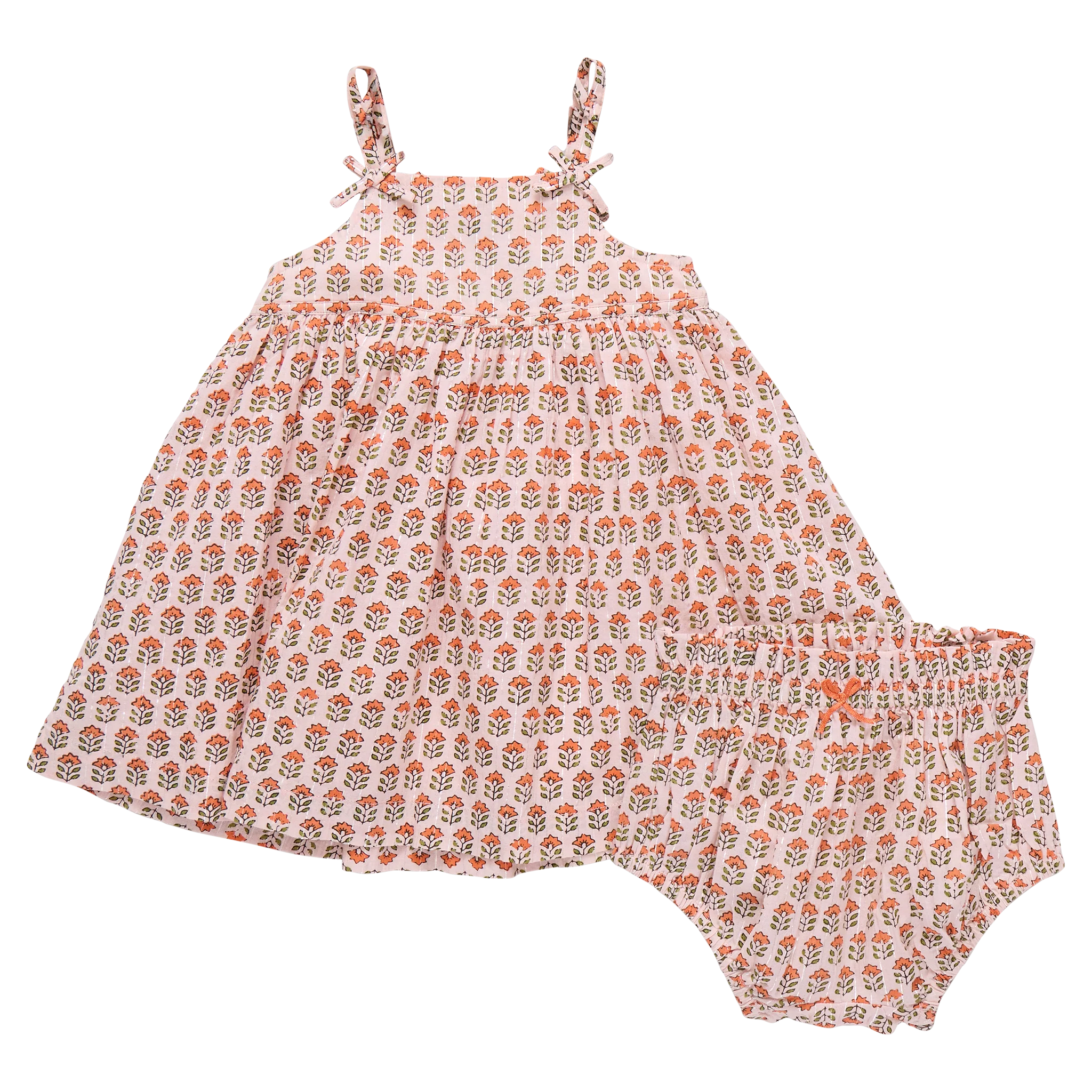 Baby Girls Tia Dress Set - Pink Prairie Block Print