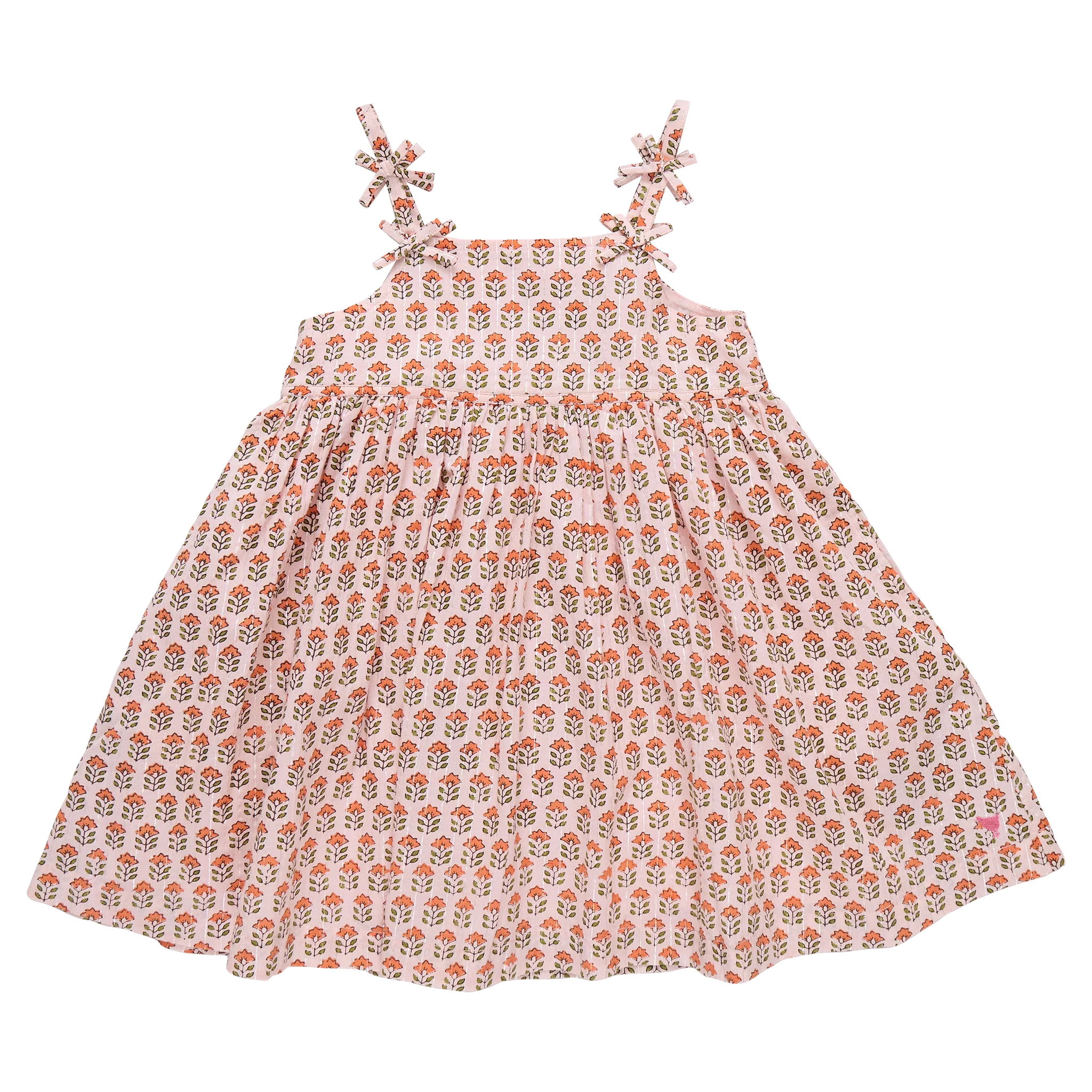 Girls Tia Dress - Pink Prairie Block Print