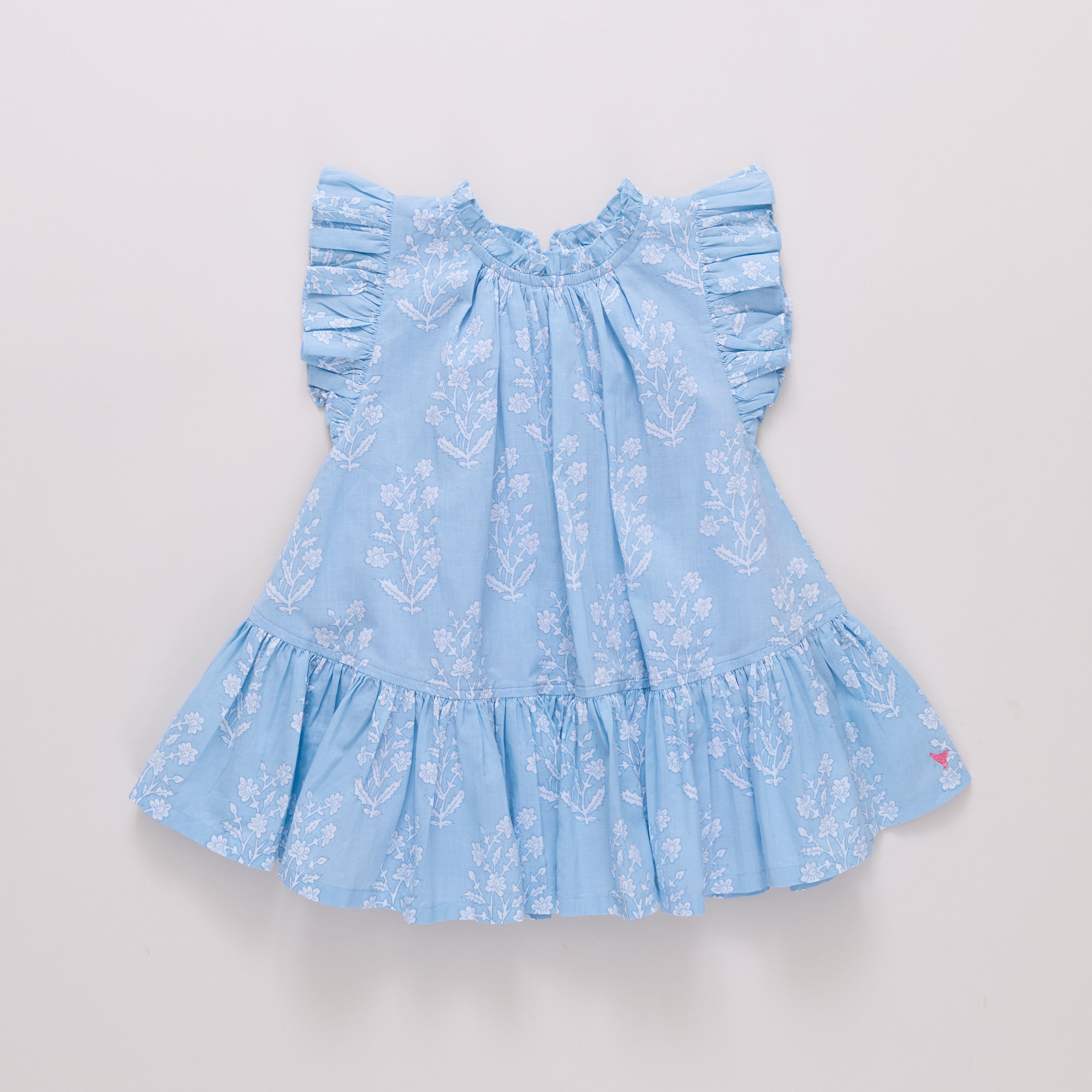 Girls Harper Dress - Blue Dewdrop Block Print