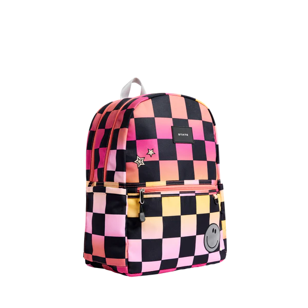 Kane Double Pocket Backpack - Pink Checkerboard