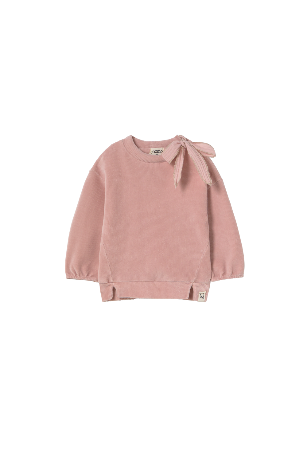 Corduroy Velour Knit Puffed Baby Sweatshirt - Silver Pink