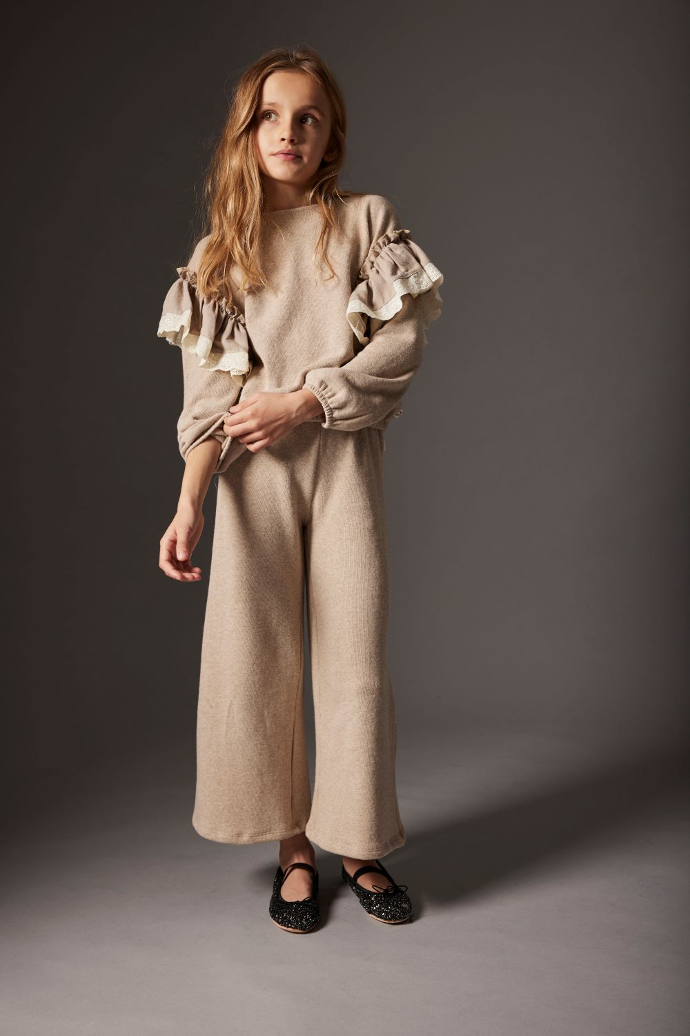 Soft Brushed Knit Wide Pants - Stone