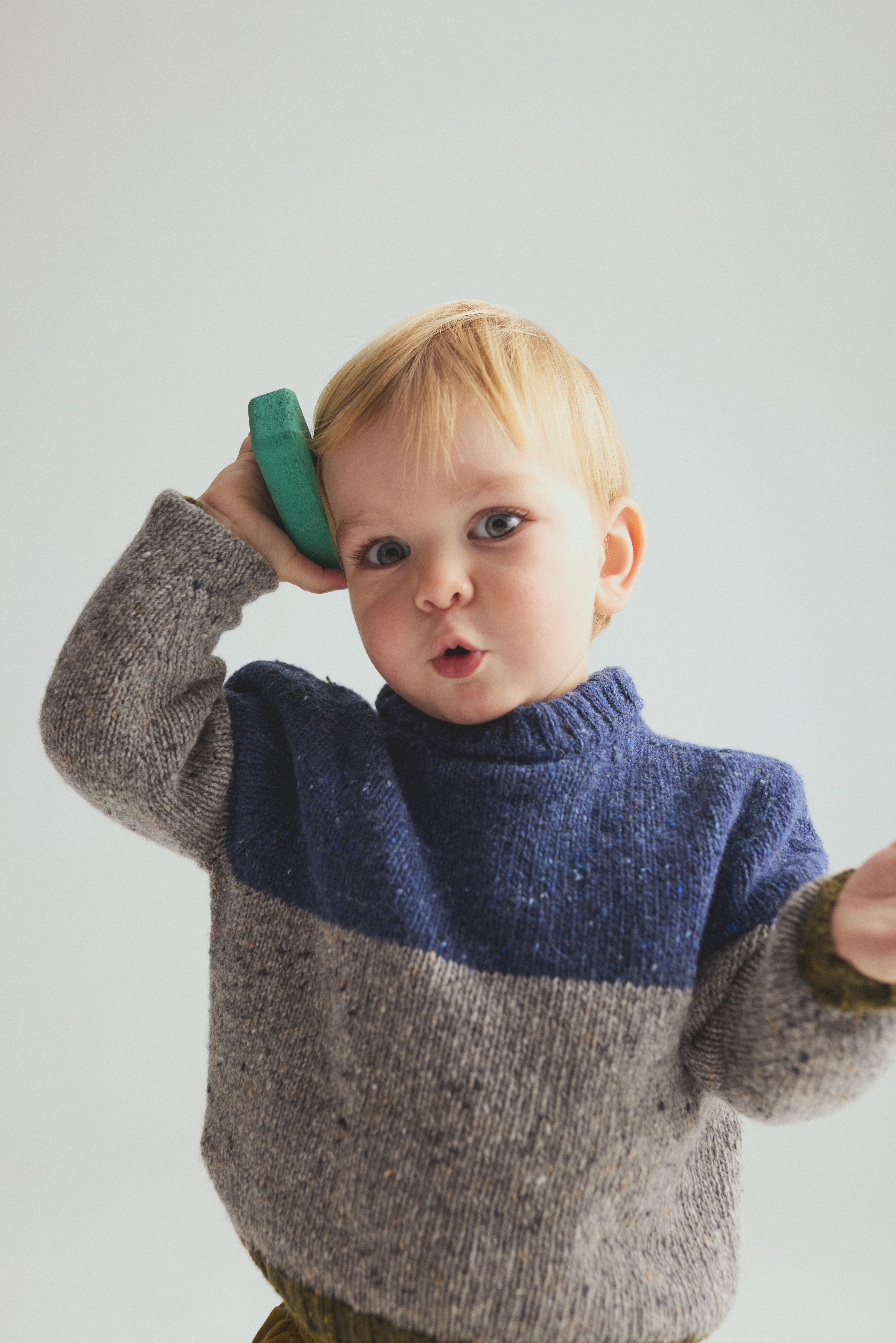 Tigris Tweed Tricot Knit Baby Sweater - Navy Grey
