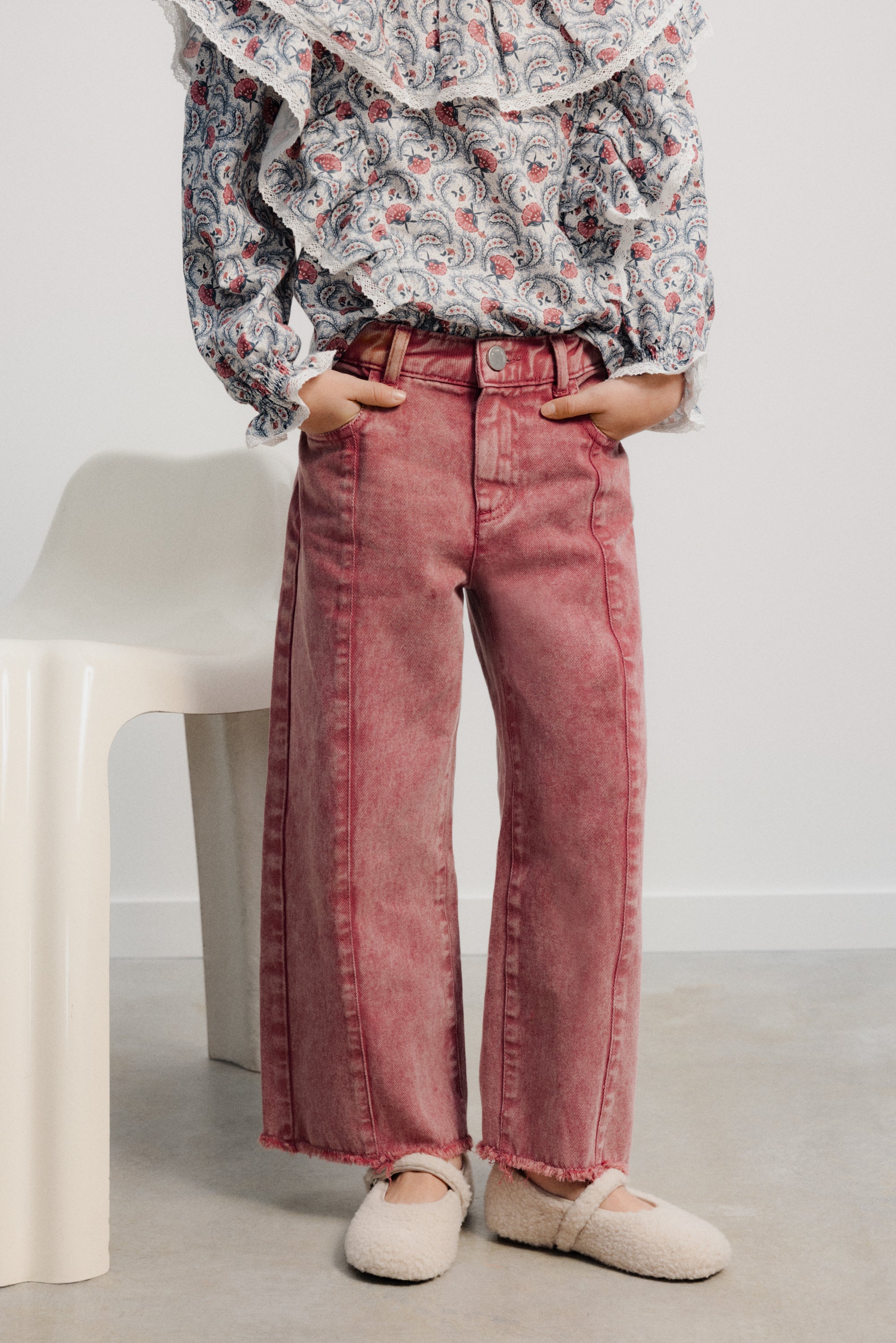 TNS Denim Wide Leg Trouser - Rumba Red