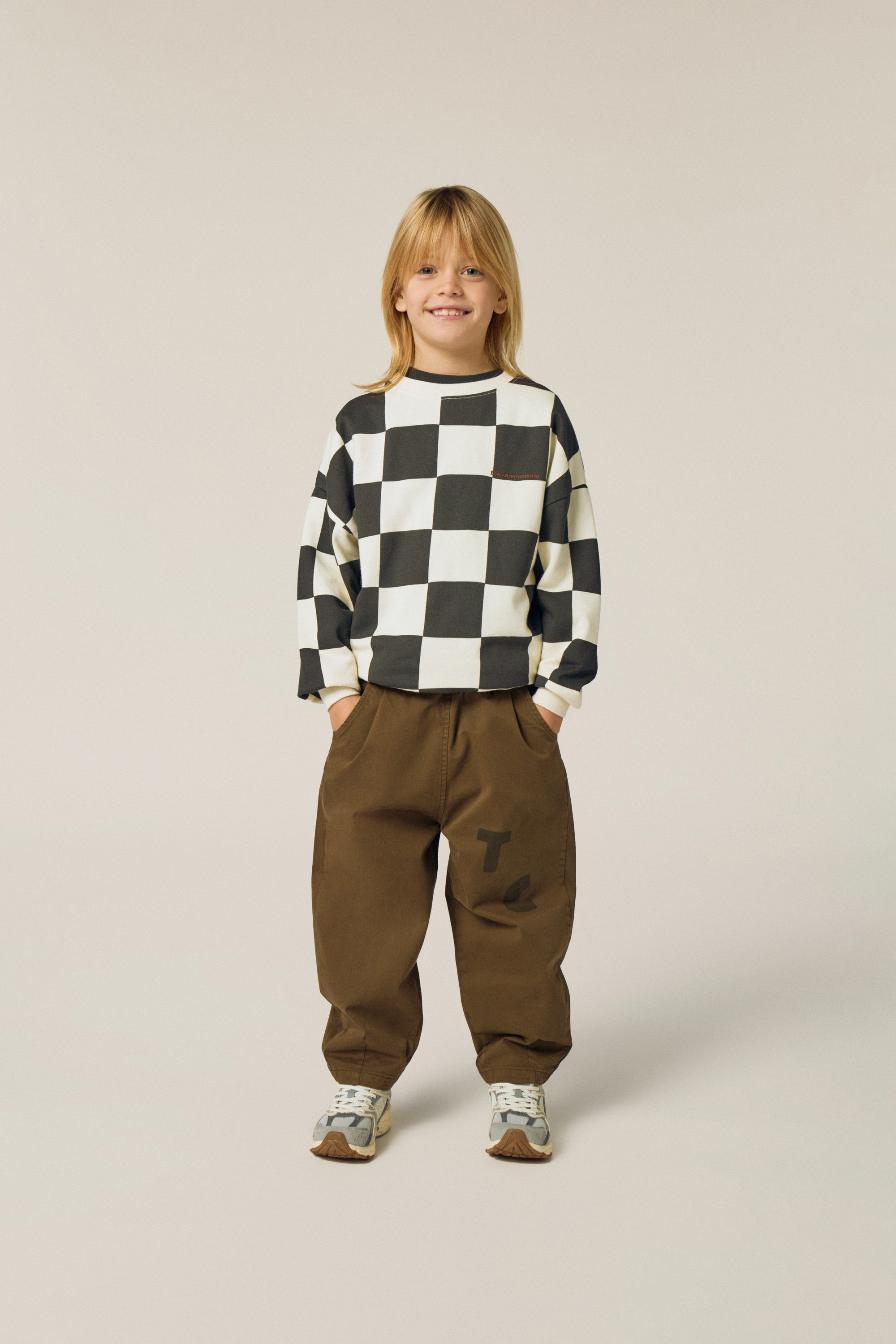 Checked Sweatshirt - Ecru