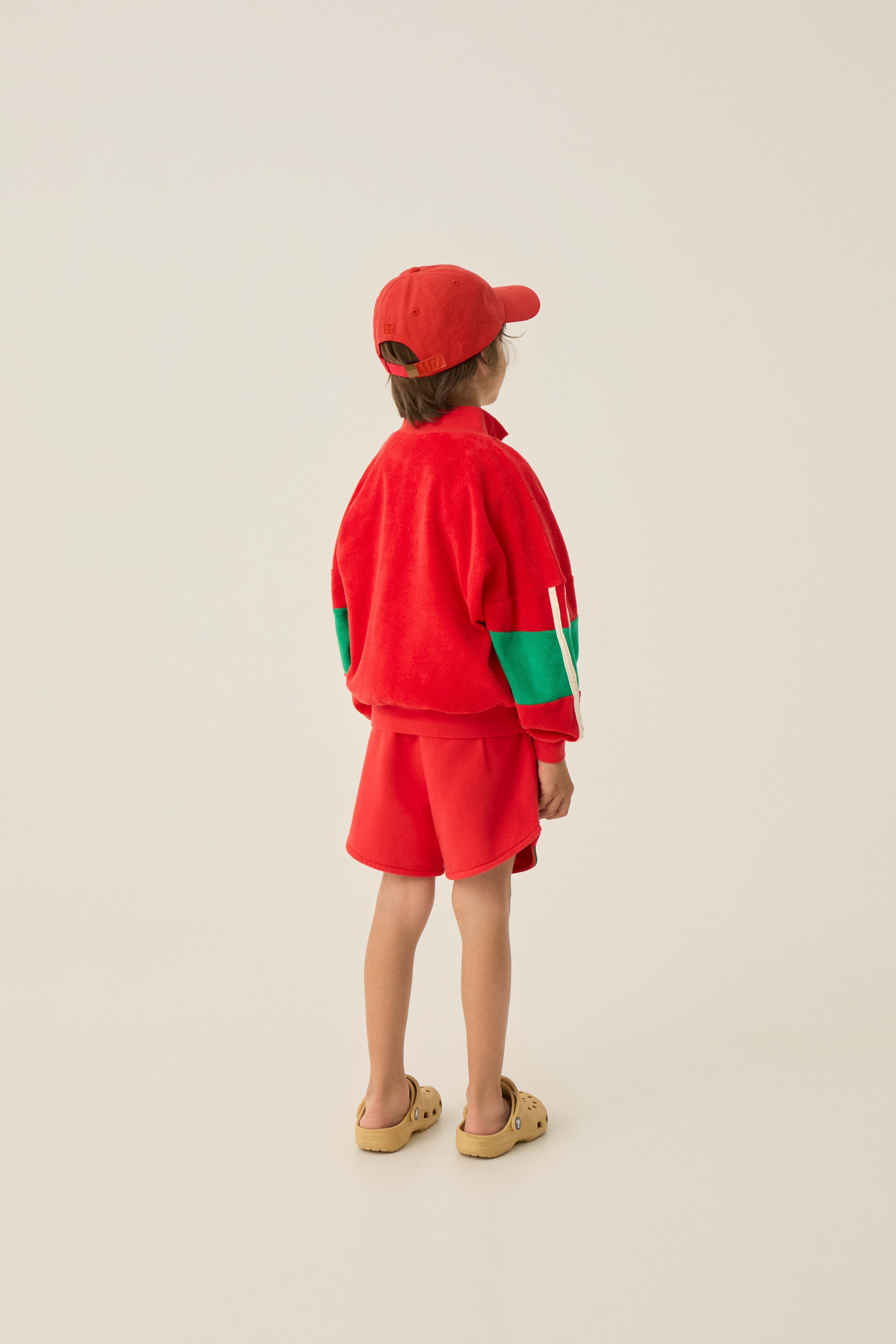 Red Color Block Zipped Sweatshirt - Red