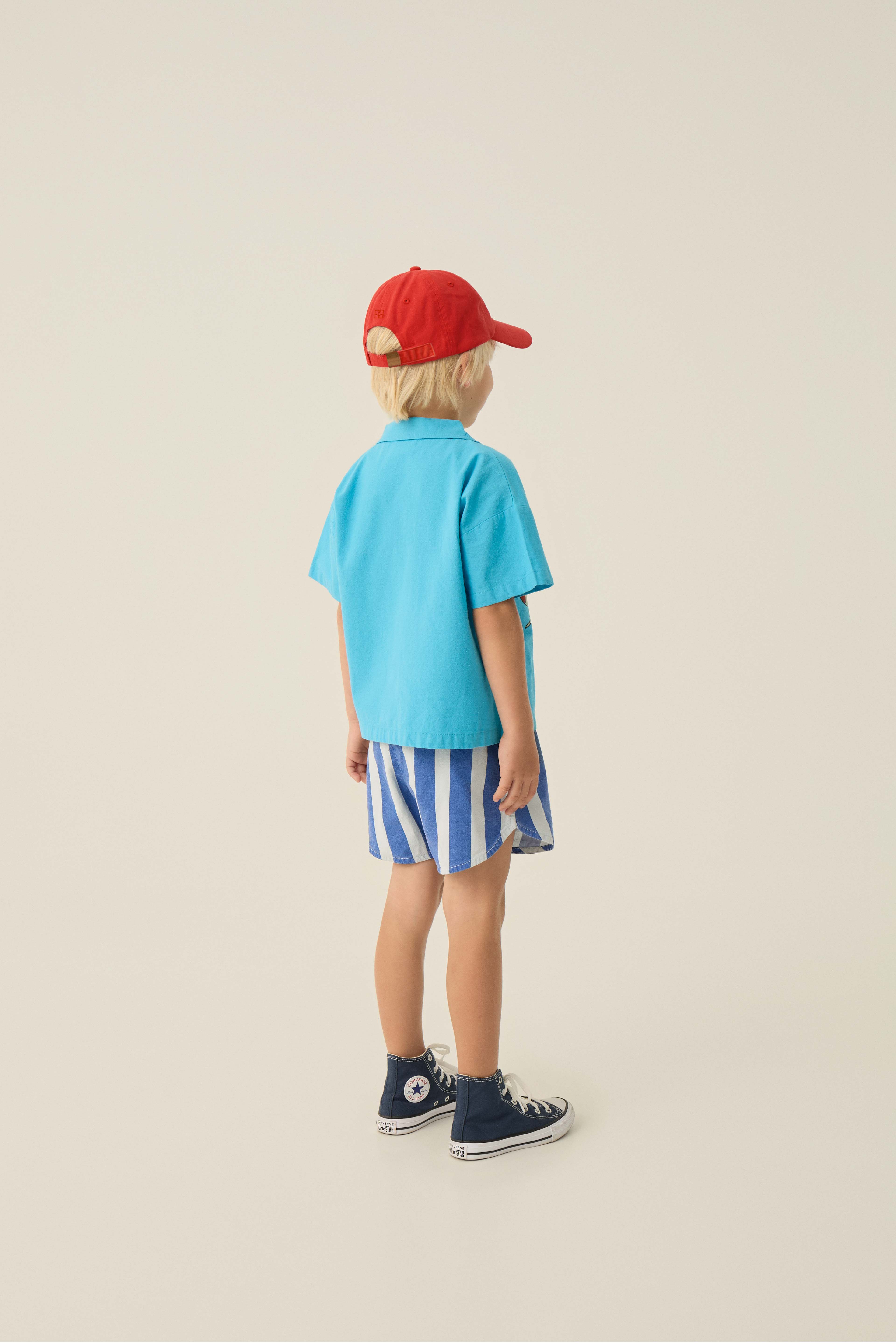 Blue Stripes Washed Shorts - Blue