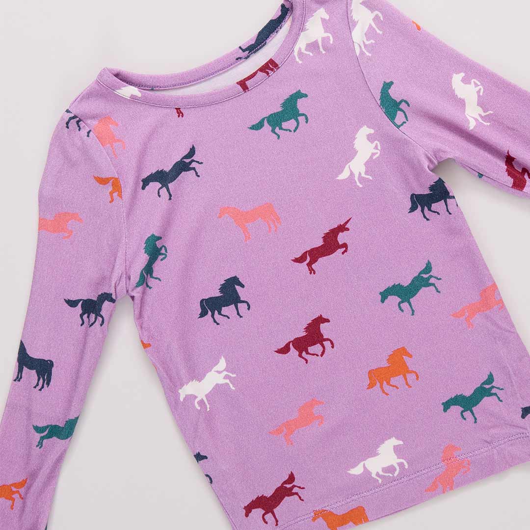 Kids Bamboo Pj Set - Lavender Multi Horses