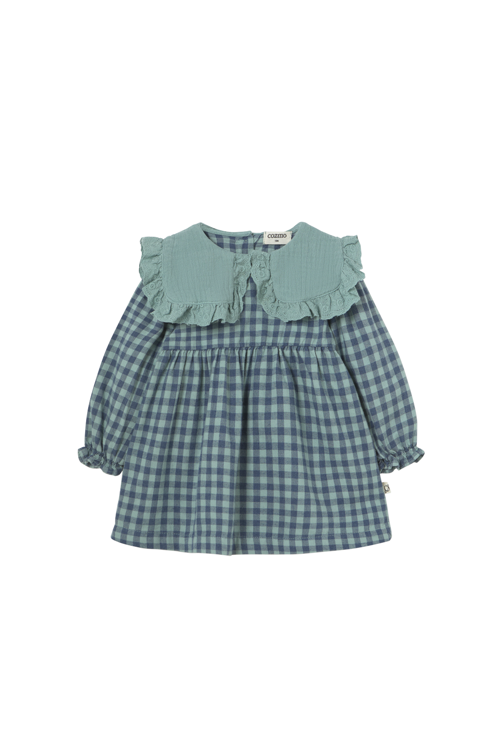 Gingham Flannel Baby Dress - Artic Blue