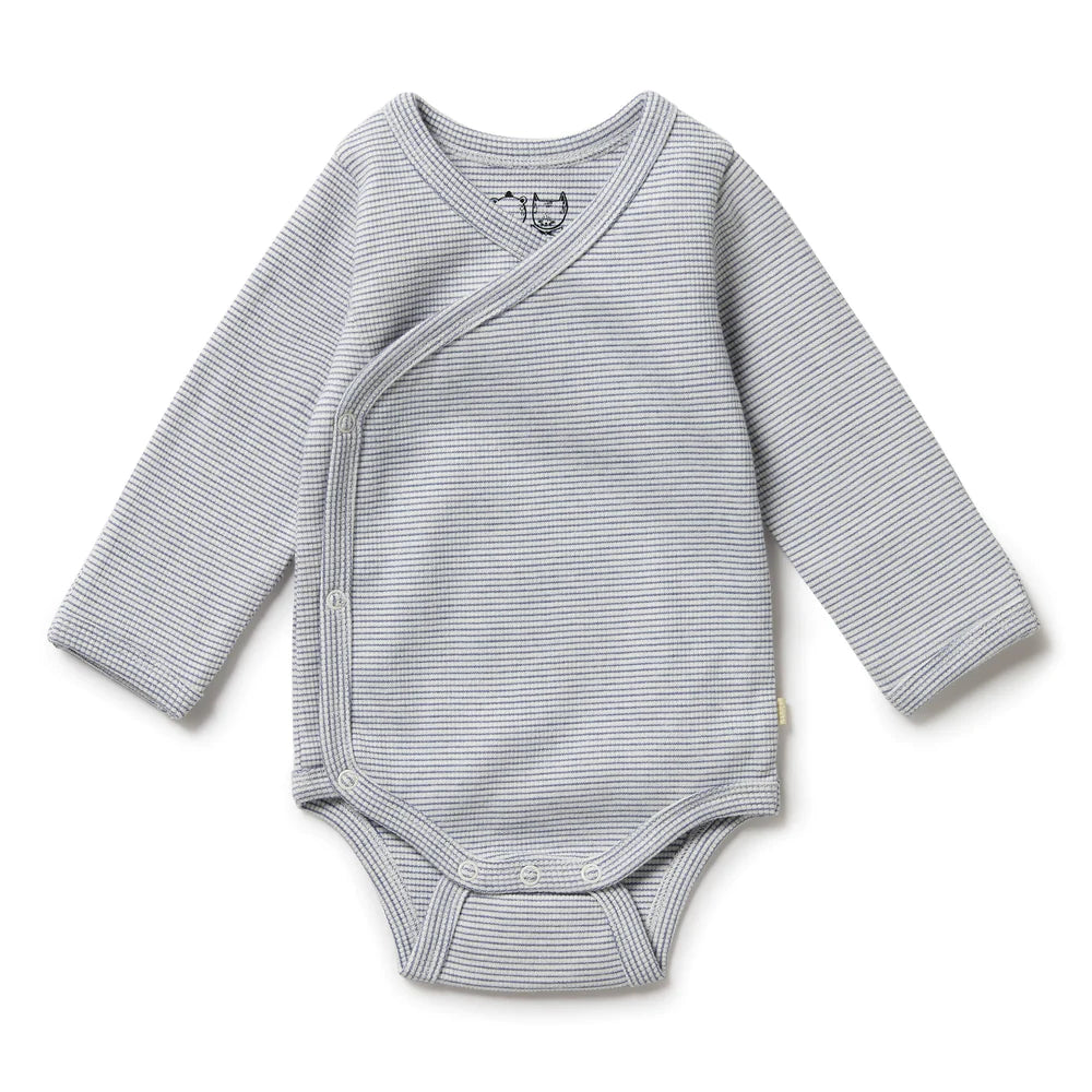 Rain Drop Organic Stripe Rib Kimono Bodysuit