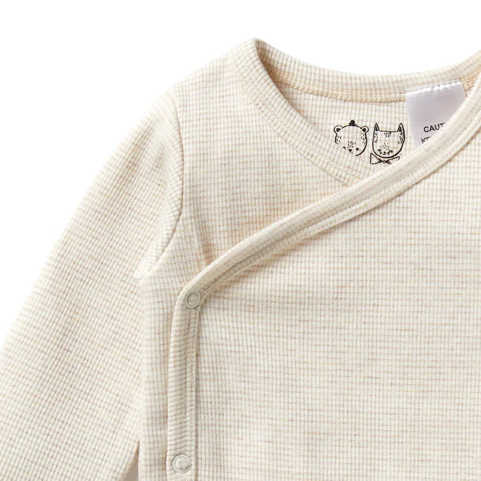 Oatmeal Organic Stripe Rib Kimono Bodysuit