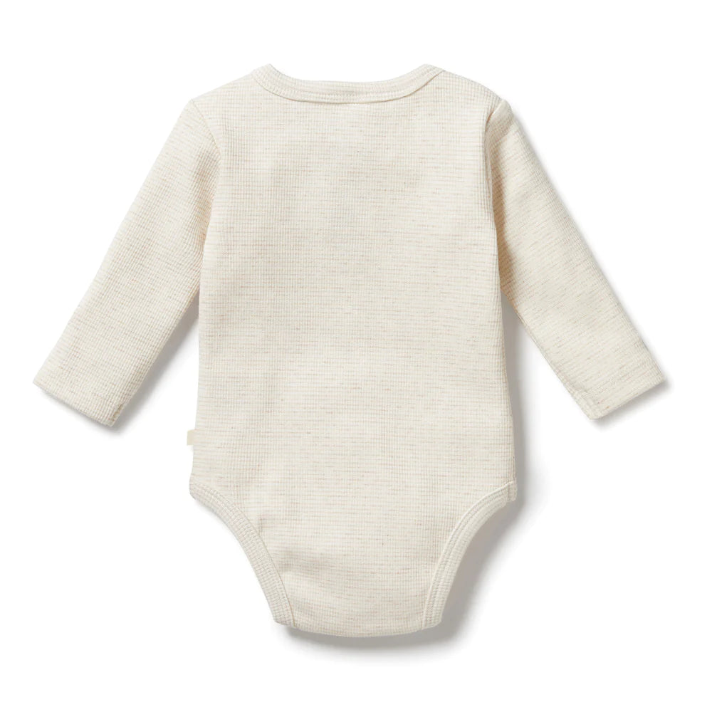 Oatmeal Organic Stripe Rib Long Sleeved Bodysuit