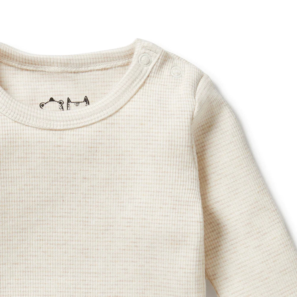 Oatmeal Organic Stripe Rib Long Sleeved Bodysuit