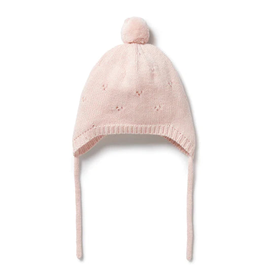 Pink Knitted Pointelle Bonnet